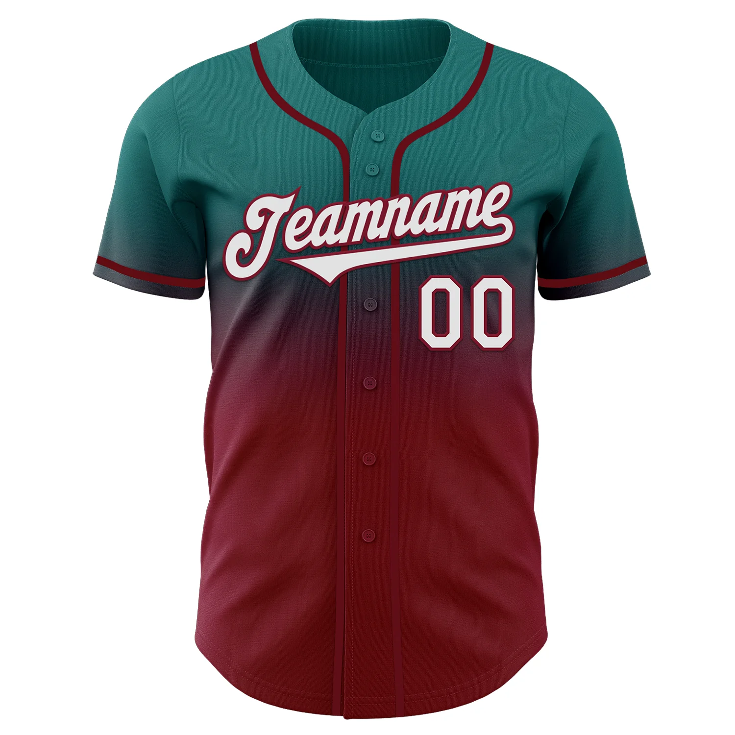 Custom Teal White-Crimson Authentic Fade Fashion Baseball Jersey