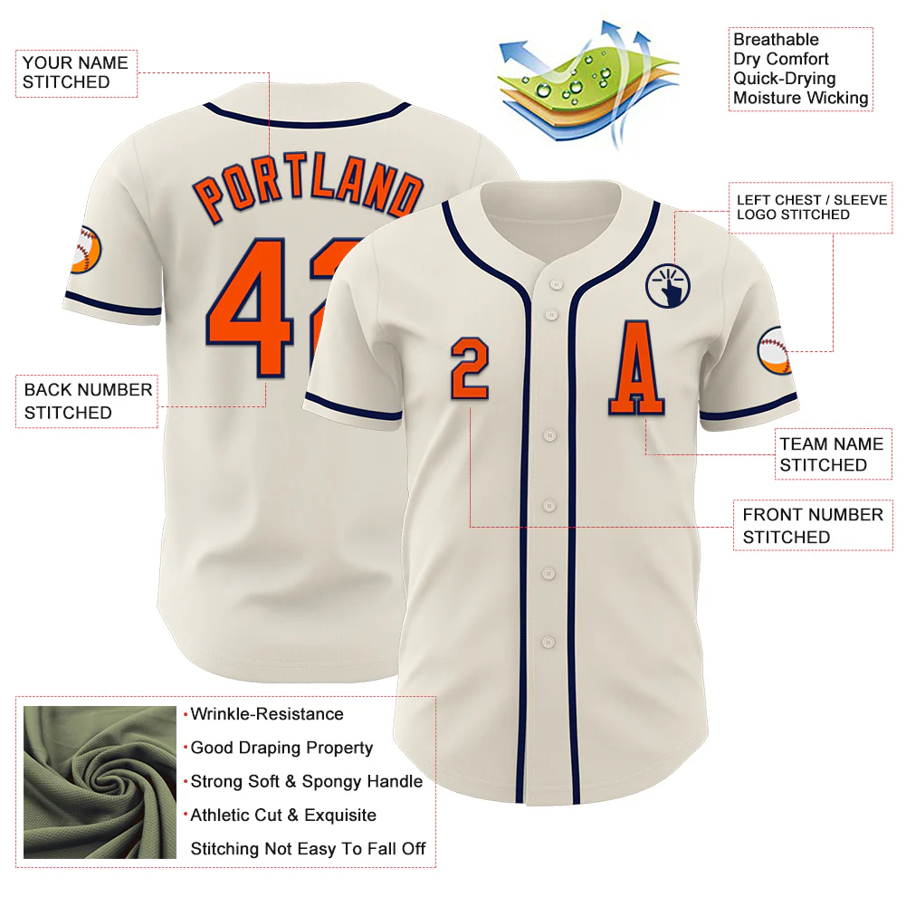 Custom Cream Orange-Navy Authentic Baseball Jersey
