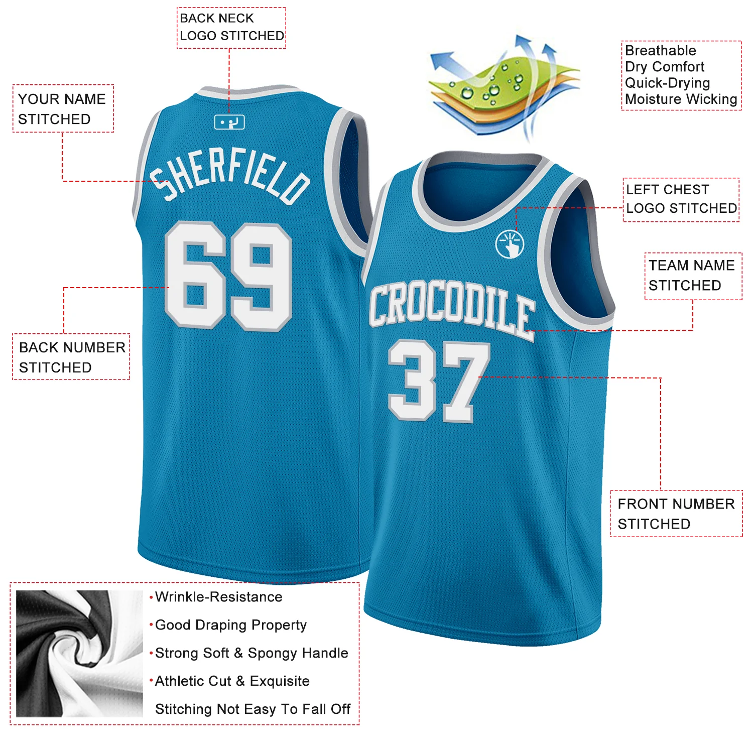 Custom Panther Blue White-Gray Authentic Basketball Jersey