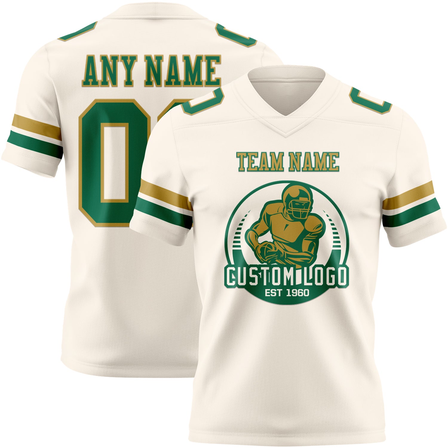 Custom Cream Kelly Green-Old Gold Authentic Football Jersey