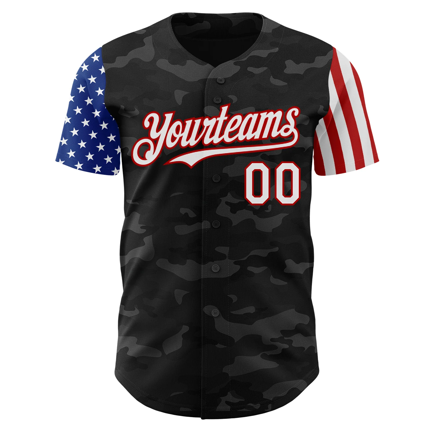 Custom Camo White-Red 3D American Flag  Authentic Salute To Service Baseball Jersey