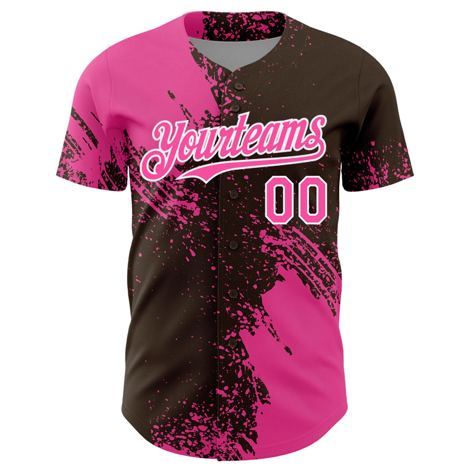 Custom Pink Brown-White 3D Pattern Design Abstract Brush Stroke Authentic Baseball Jersey
