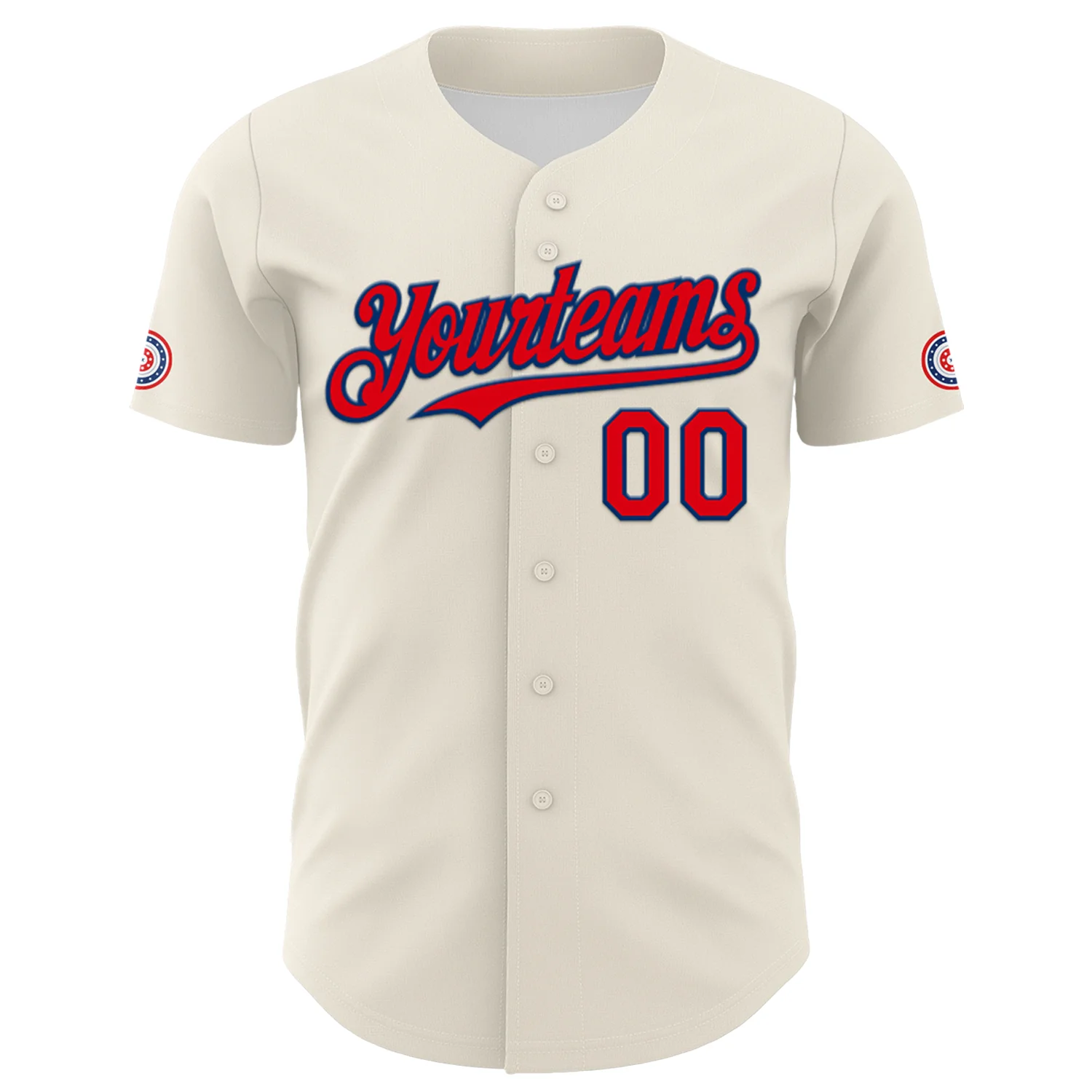 Custom Cream Fire Red-US Navy Blue 3D Patriotic American Flag Authentic Baseball Jersey
