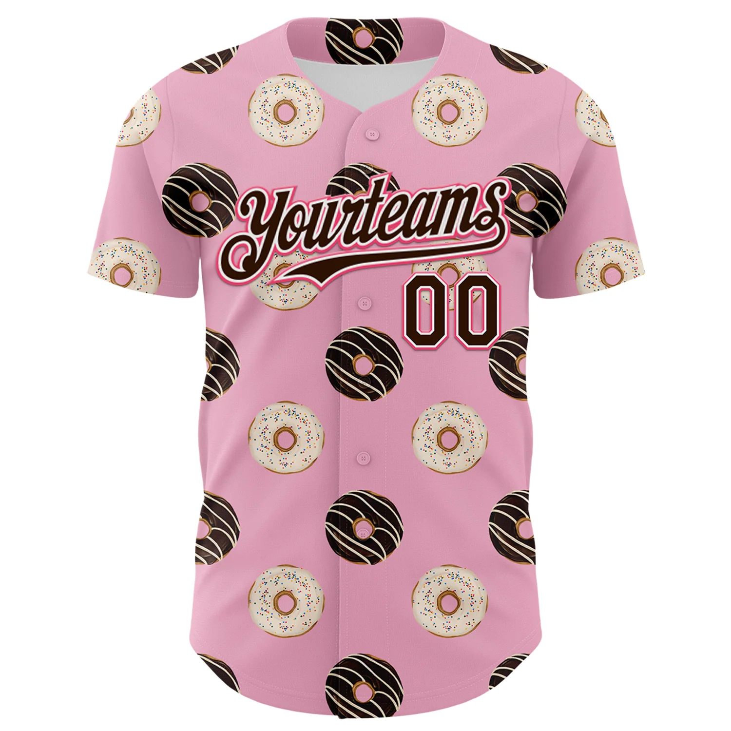 Custom Light Pink Brown-Neon Pink 3D Pattern Design Foodie Food Dessert Doughnut Authentic Baseball Jersey