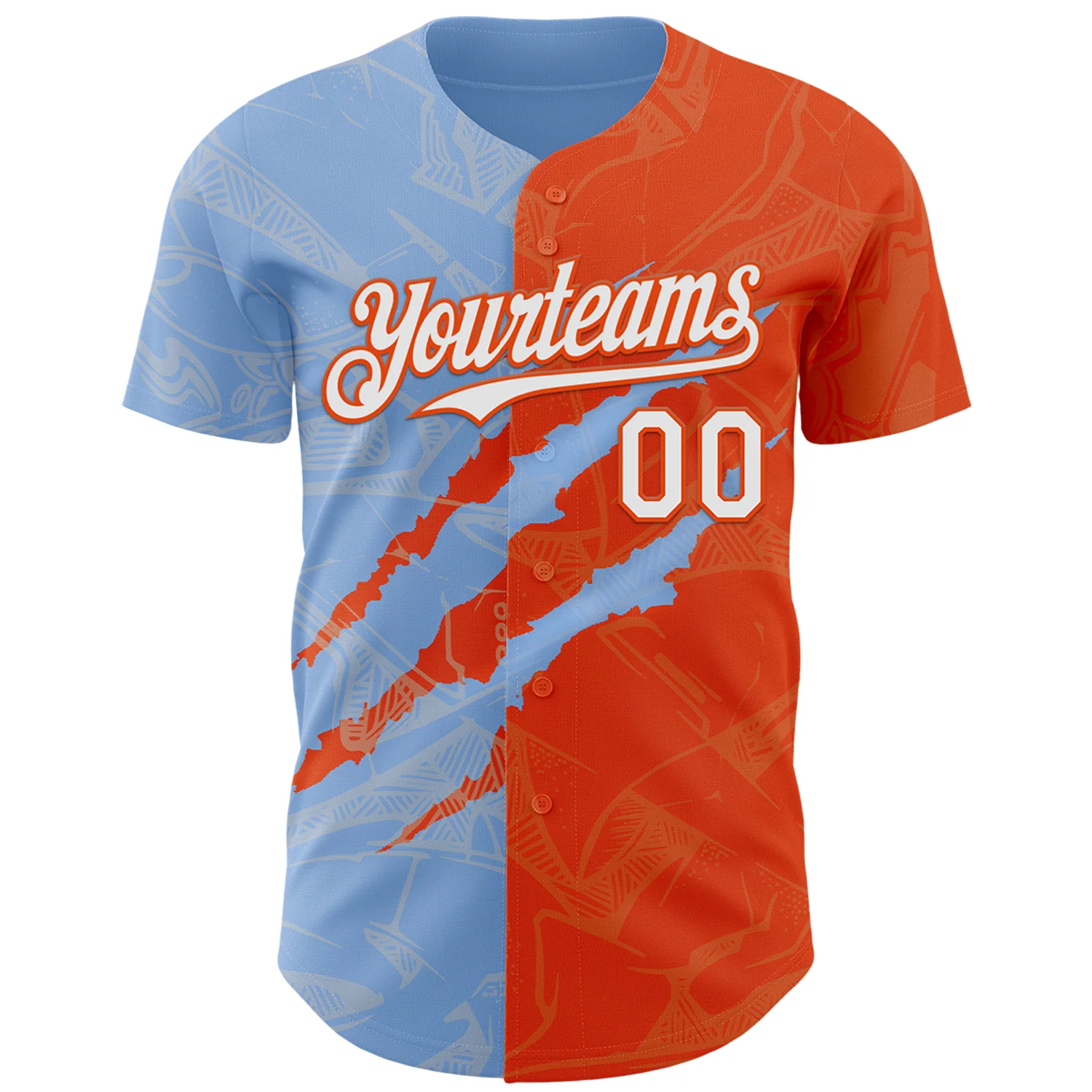 Custom Graffiti Pattern White Orange-Light Blue 3D Scratch Authentic Baseball Jersey