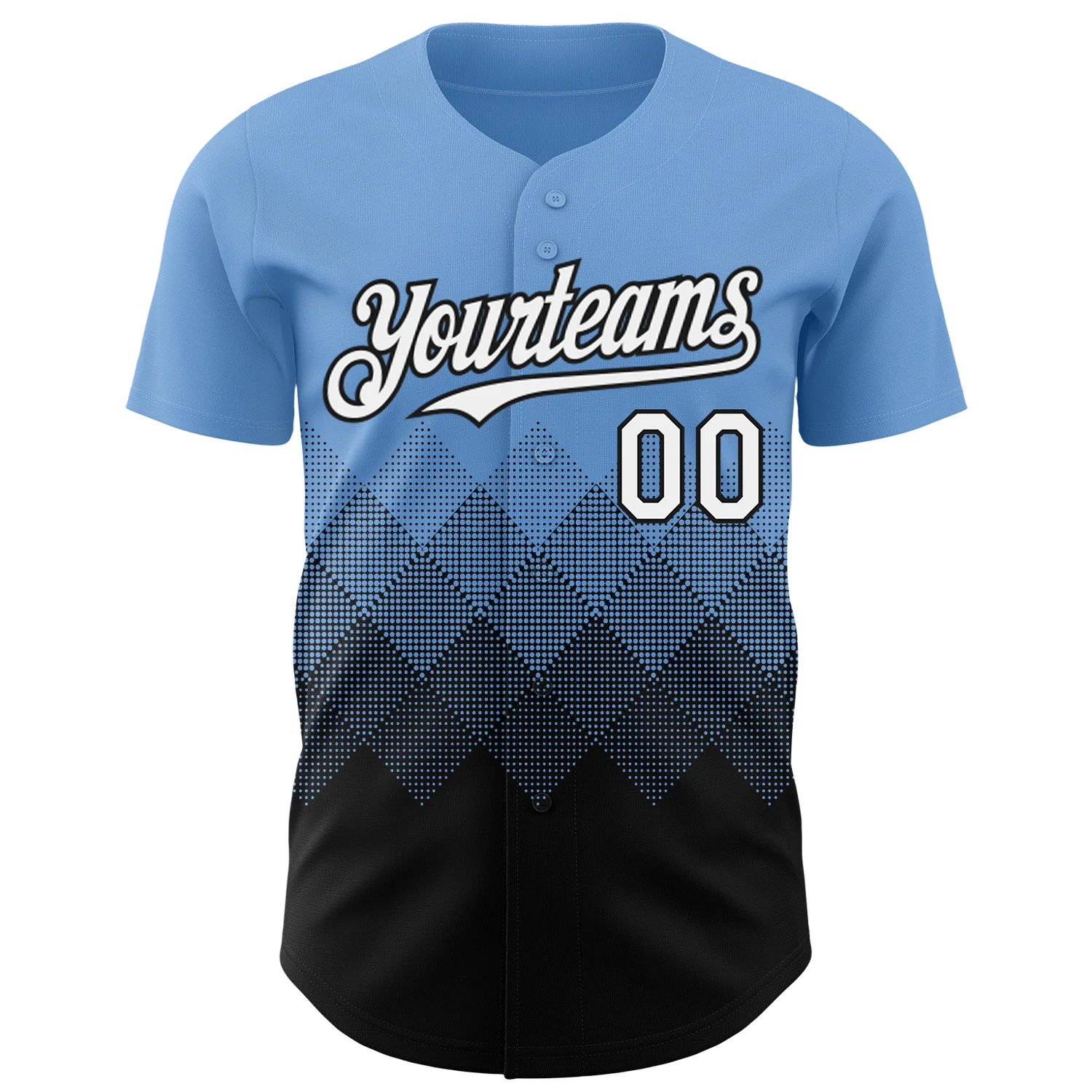 Custom Light Blue White-Black 3D Gradient Square Shape Authentic Baseball Jersey