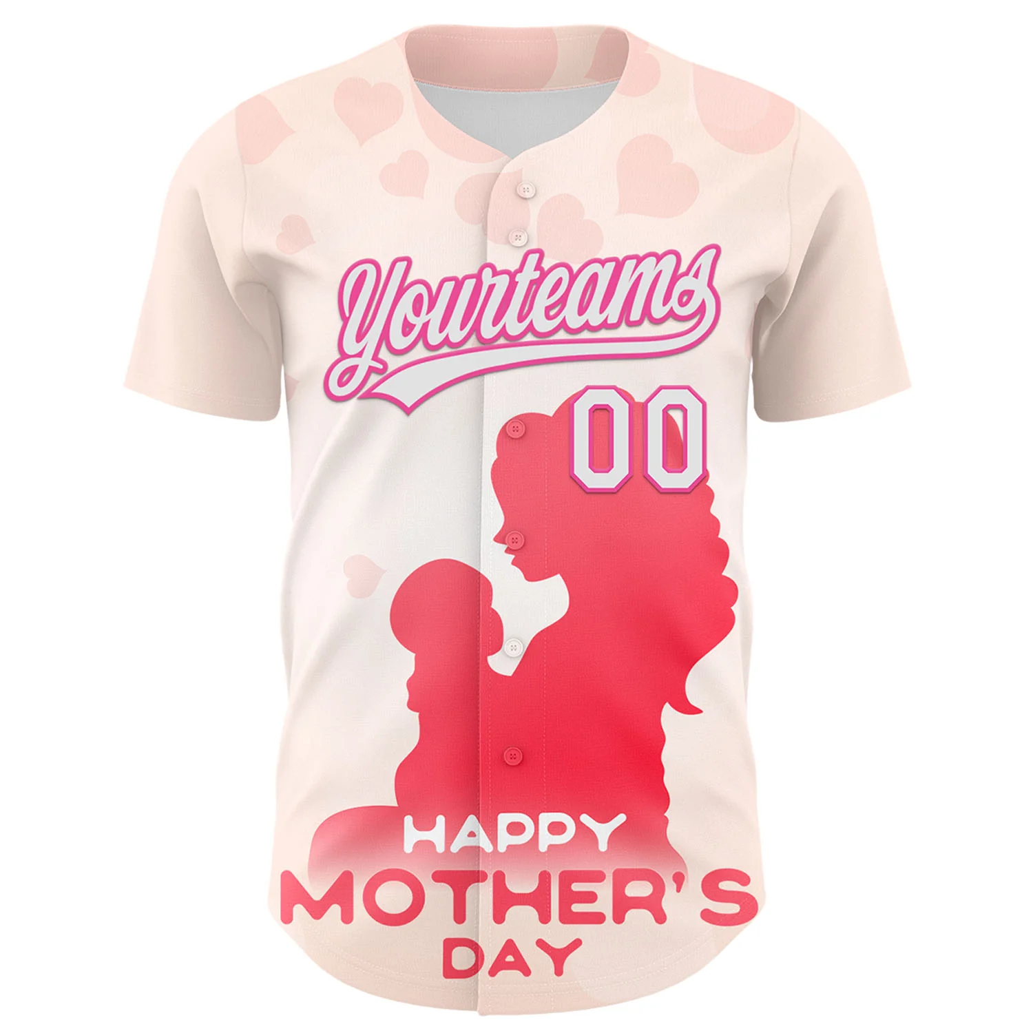 Custom Cream White-Pink 3D Pattern Design Mother's Day Family Love Authentic Baseball Jersey