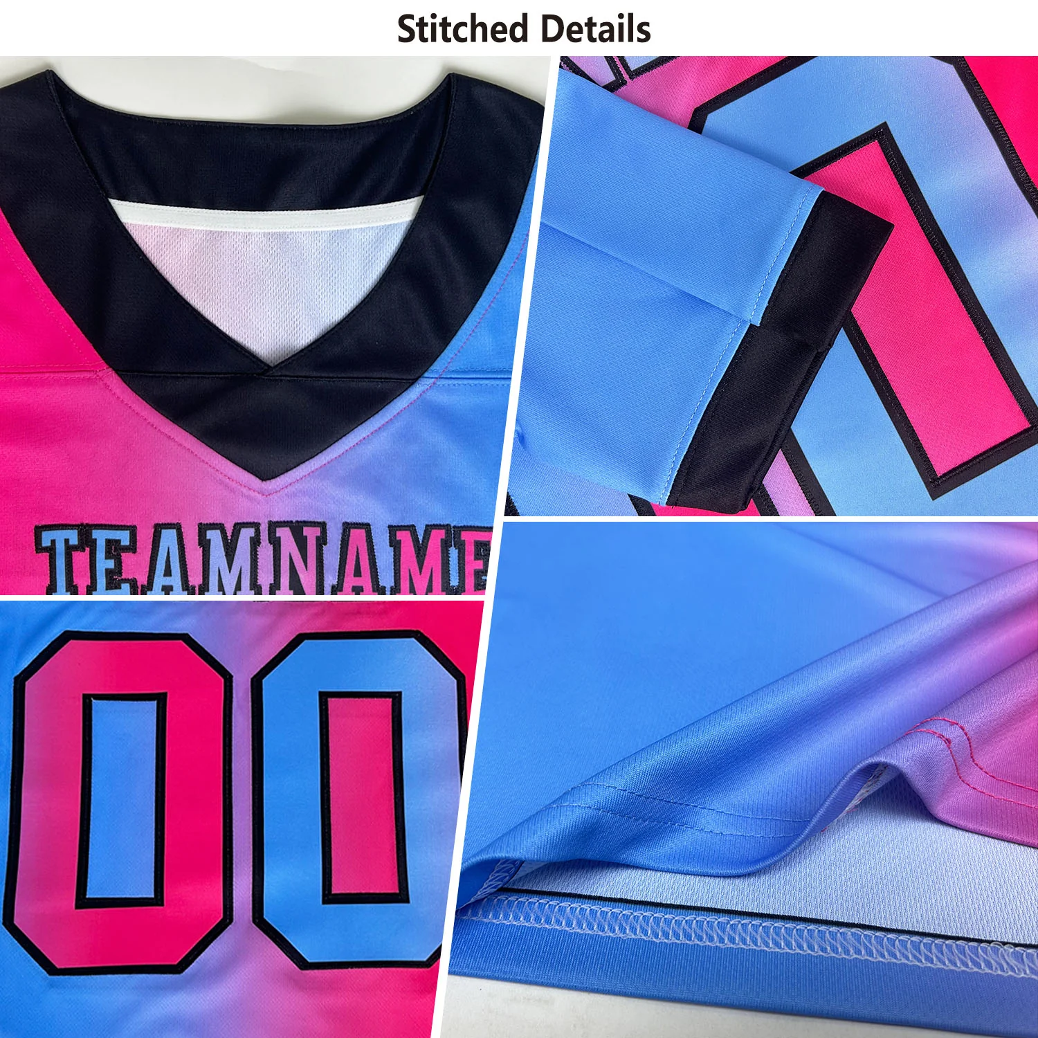 Custom Light Blue Yellow-Black Authentic Gradient Fashion Scratch Football Jersey