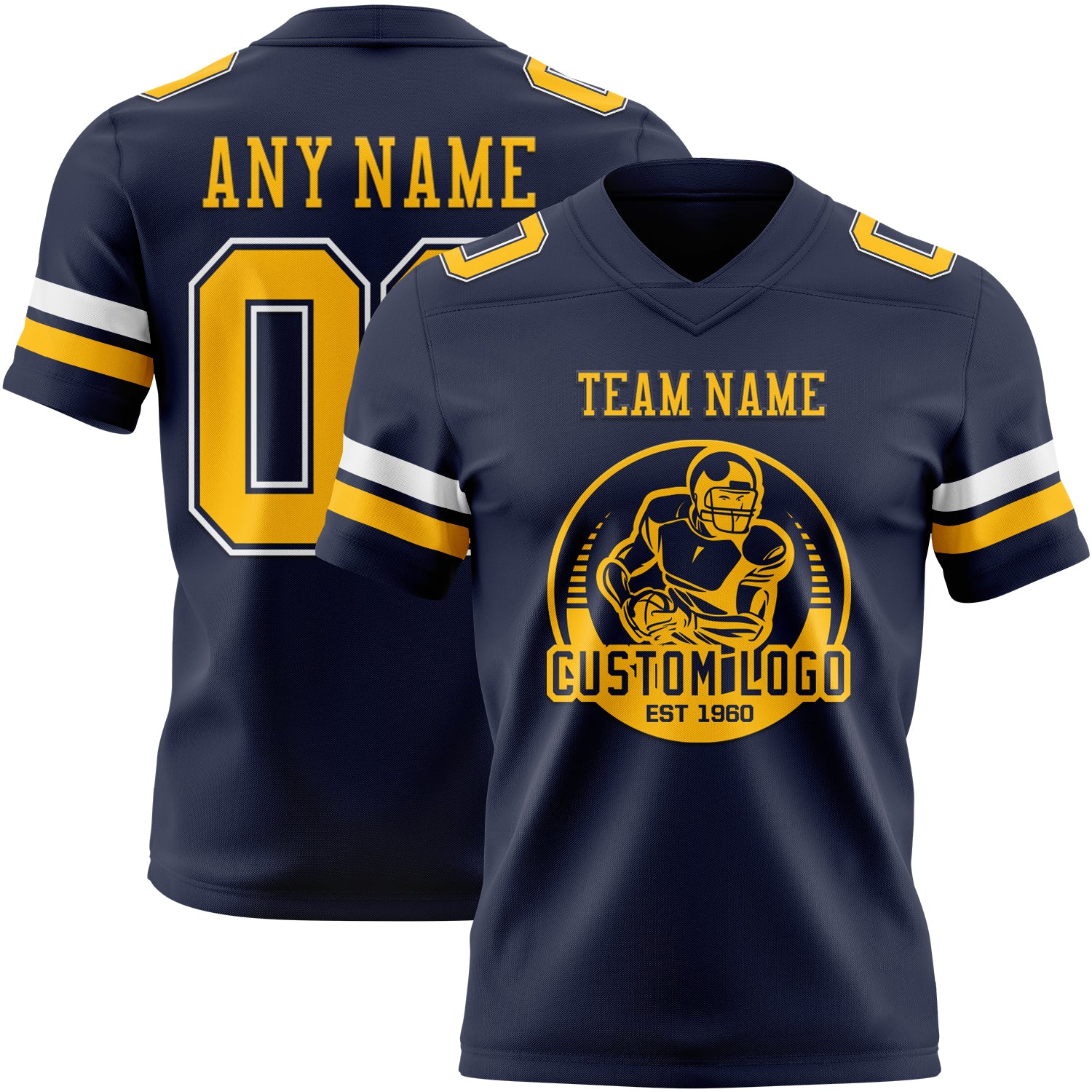 Custom Navy Gold-White Authentic Football Jersey