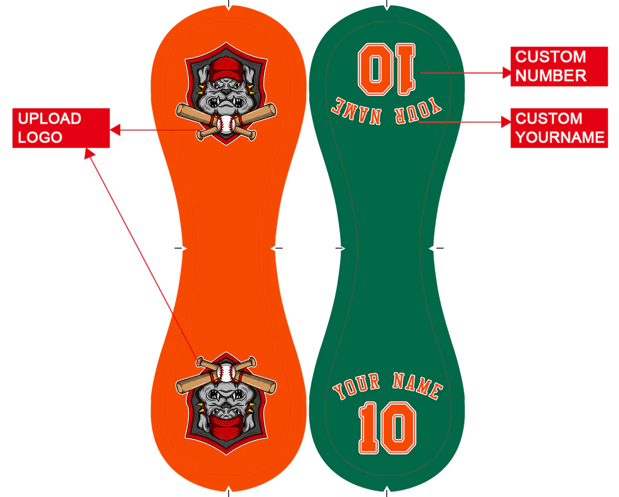 Personalized Orange Kelly Green Half Leather Orange Authentic Baseballs