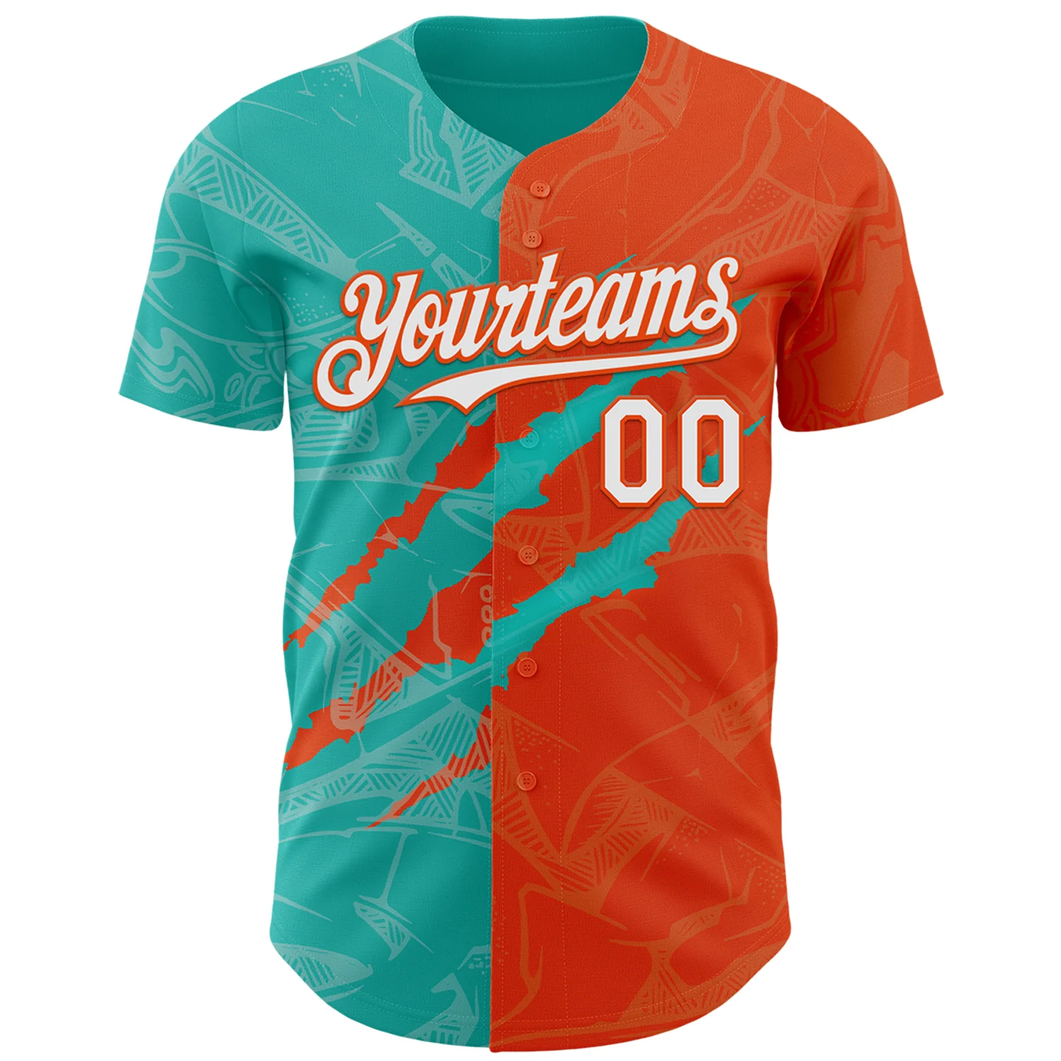 Custom Graffiti Pattern White Orange-Aqua 3D Scratch Authentic Baseball Jersey