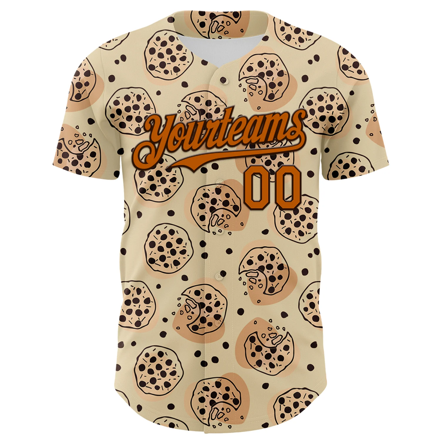 Custom Cream Texas Orange-Brown 3D Pattern Design Foodie Food Snack Chocolate Cookie Authentic Baseball Jersey