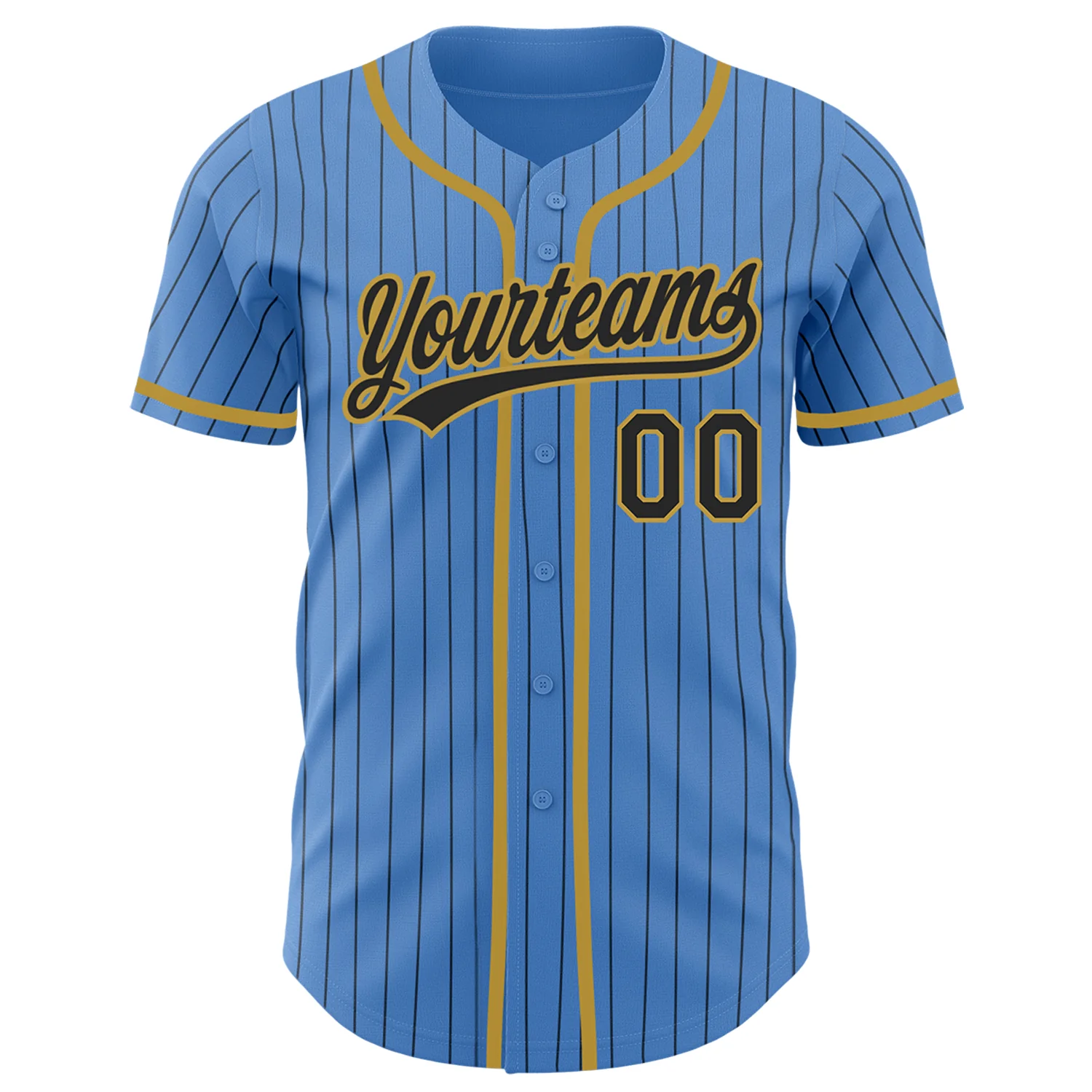 Custom Powder Blue Black Pinstripe Old Gold Authentic Baseball Jersey
