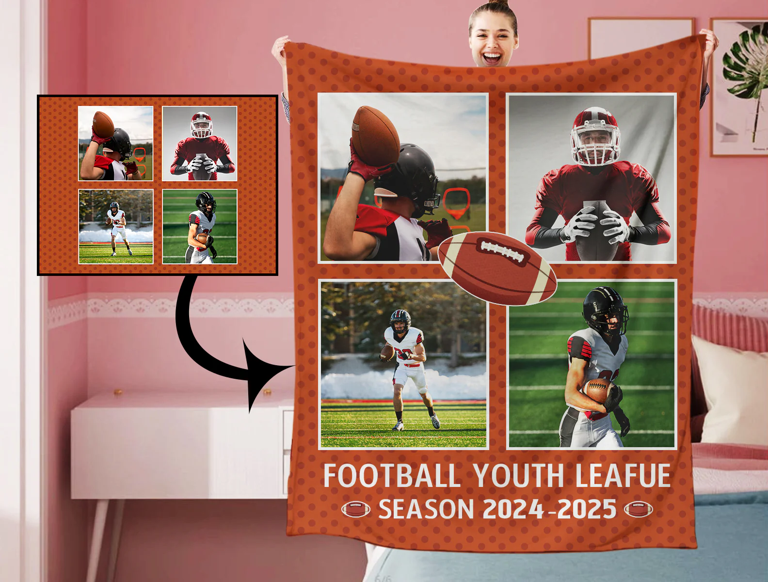 Personalized Football 4 Photo Blanket
