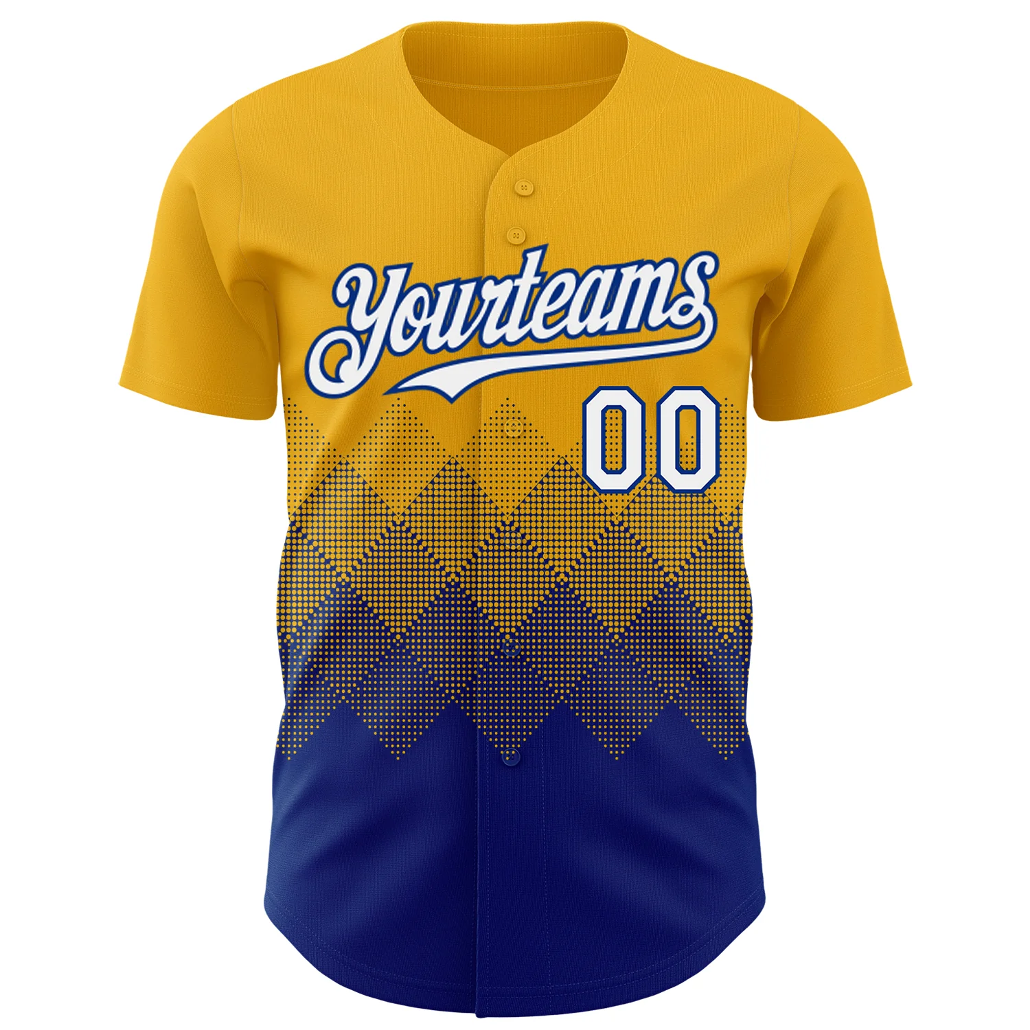 Custom Gold White-Royal 3D Gradient Square Shape Authentic Baseball Jersey