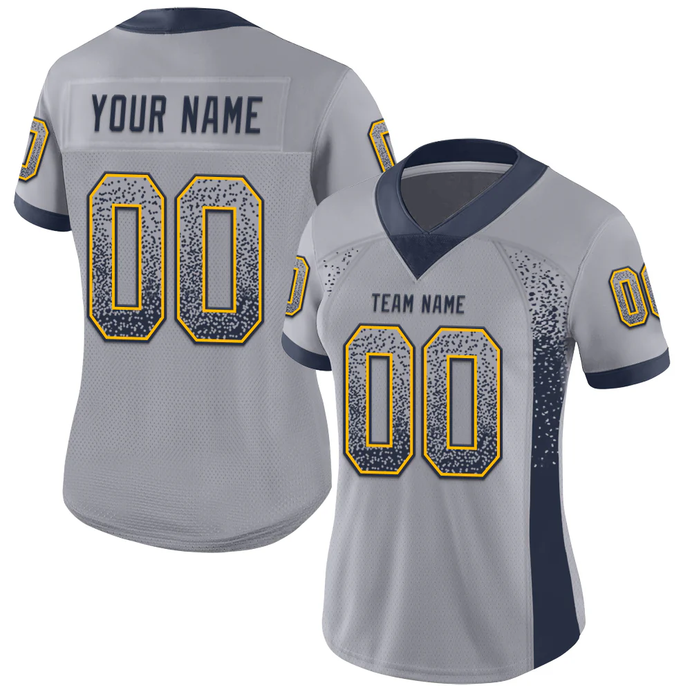 Custom Gray Navy-Gold Drift Fashion Football Jersey