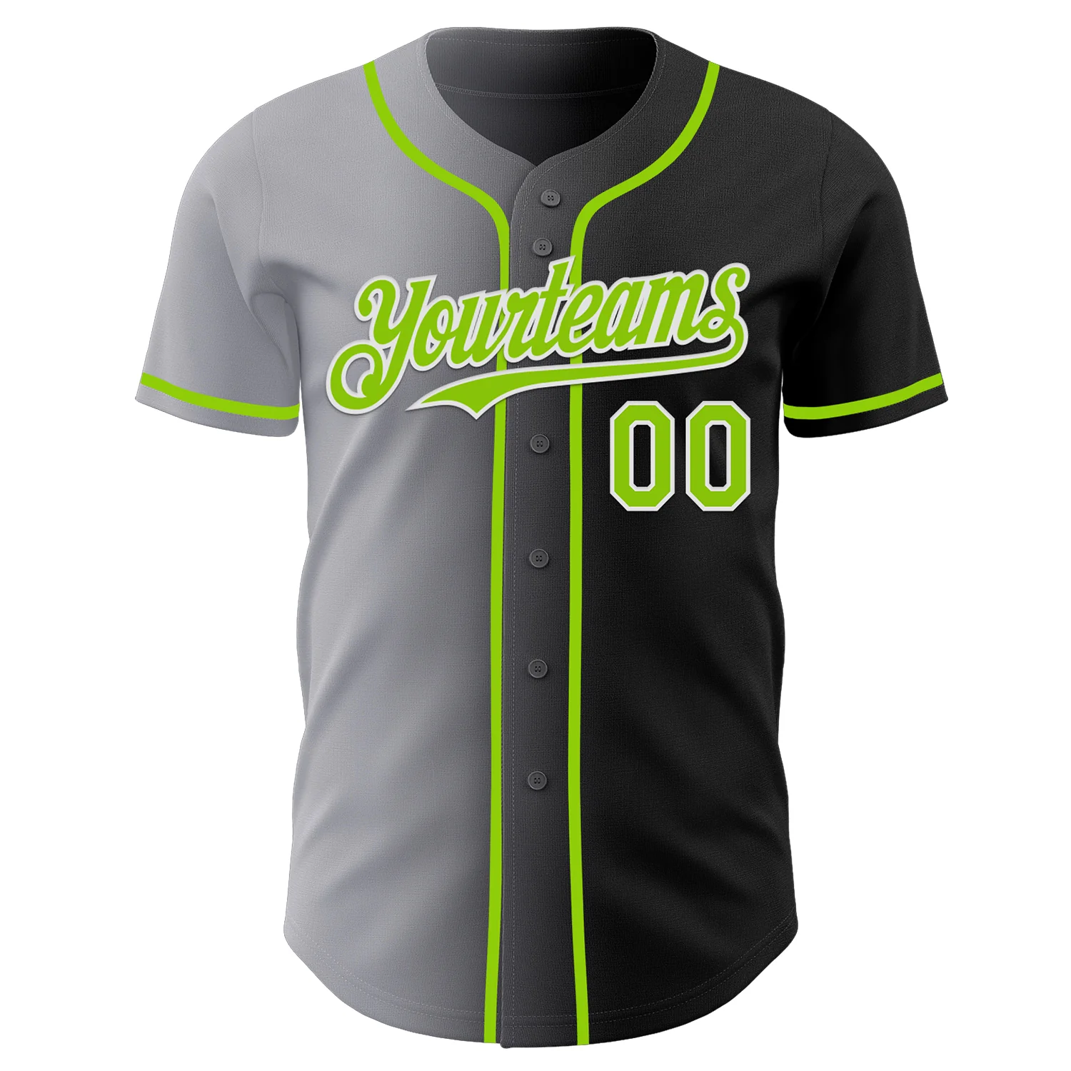 Custom Black Neon Green Gray-White Authentic Gradient Fashion Baseball Jersey