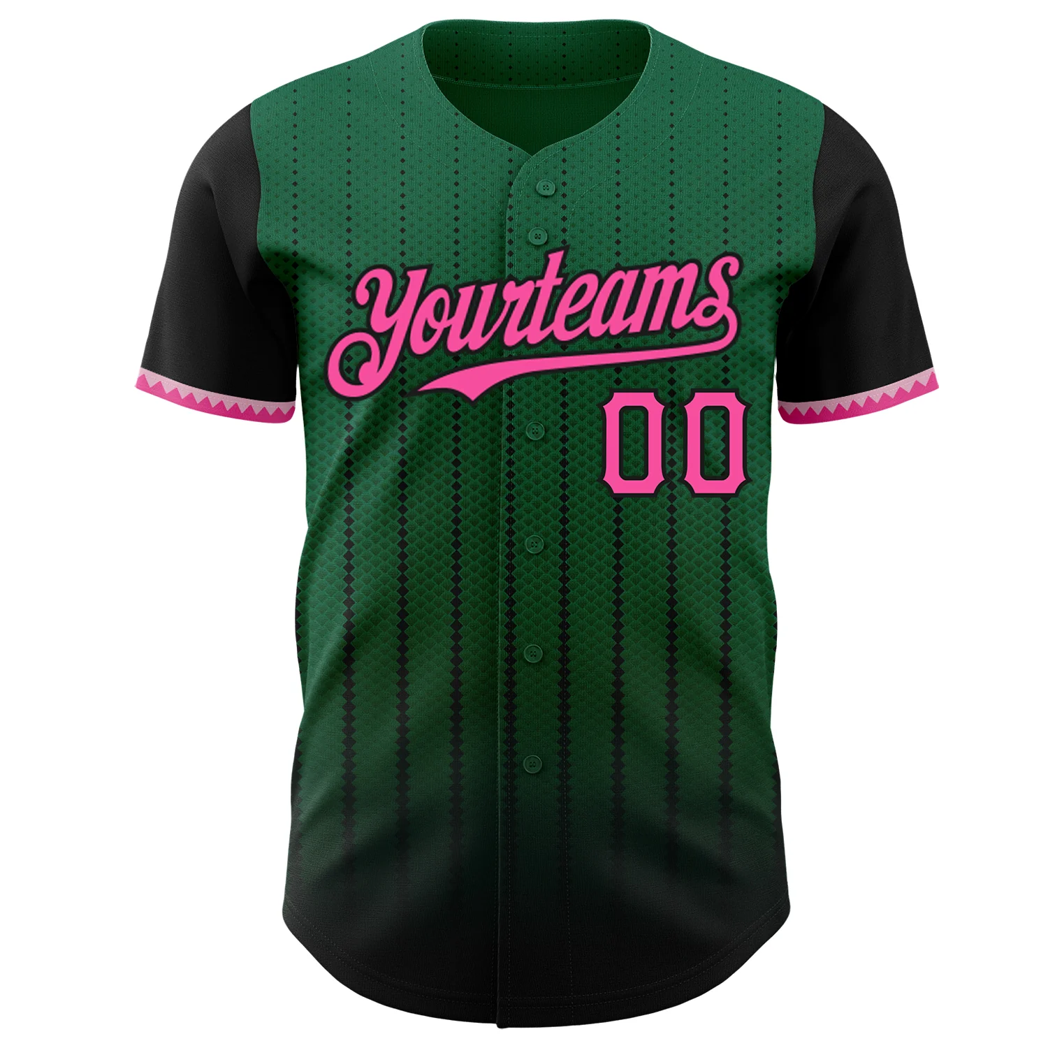 Custom Kelly Green Pink-Black 3D Pattern Design Gradient Geometric Shape Authentic Baseball Jersey