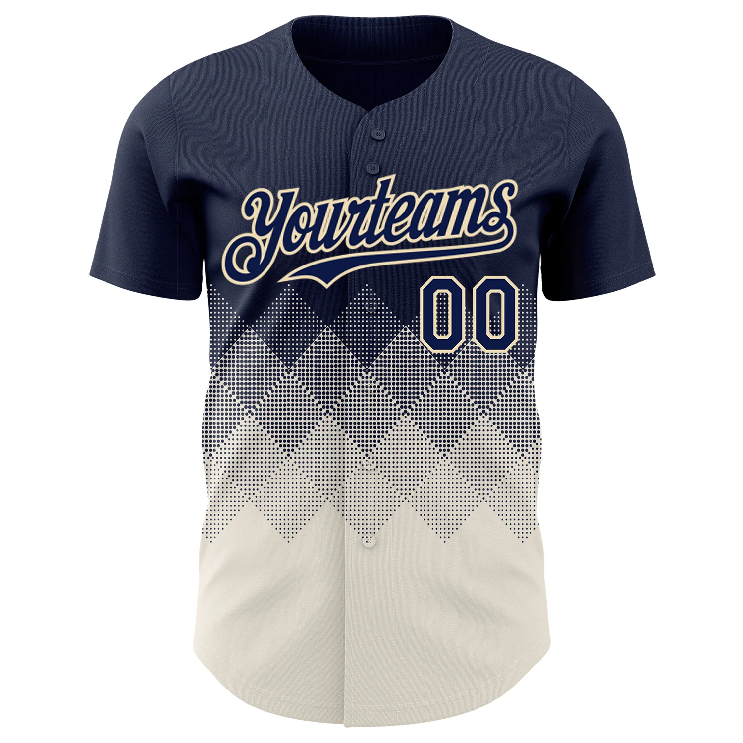 Custom Navy Cream 3D Gradient Square Shape Authentic Baseball Jersey