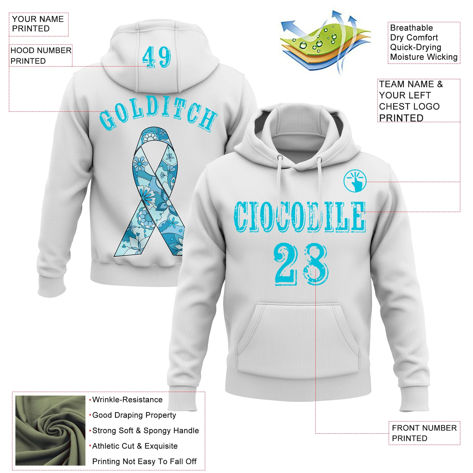 Custom White Lakes Blue 3D Prostate Cancer World Cancer Day Ribbon Support Sports Pullover Sweatshirt Hoodie