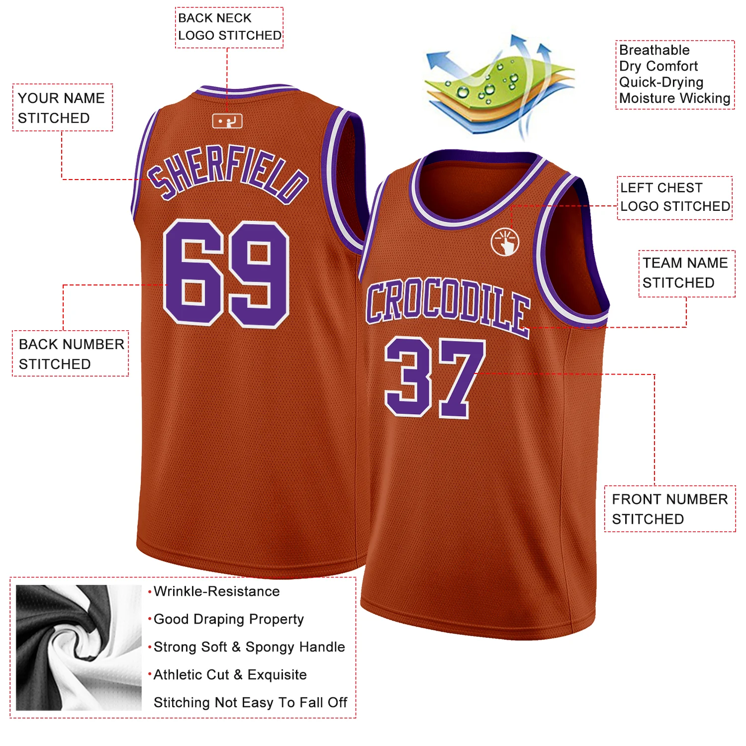Custom Texas Orange Purple-White Authentic Basketball Jersey