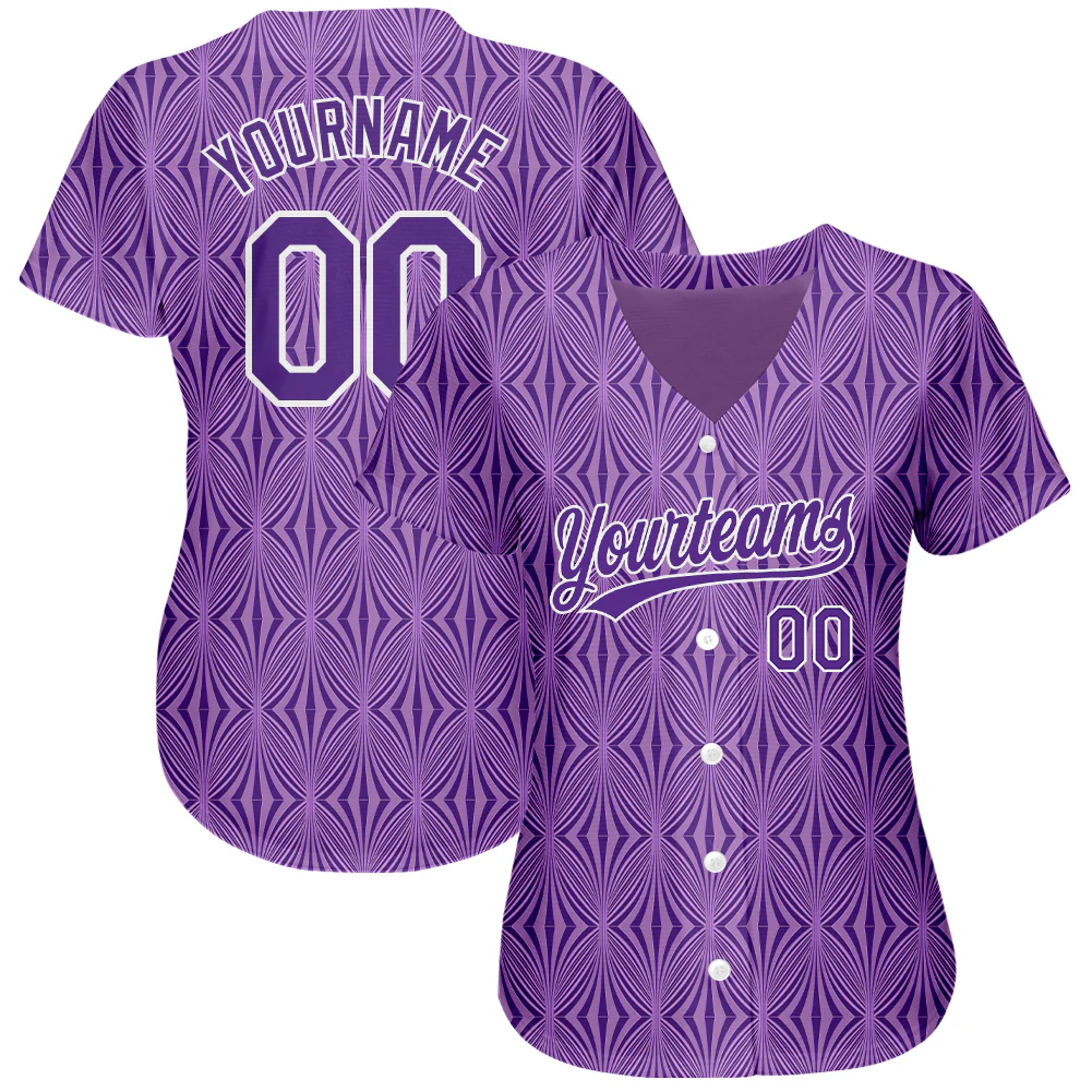 Custom Purple Purple-White 3D Pattern Design Authentic Baseball Jersey