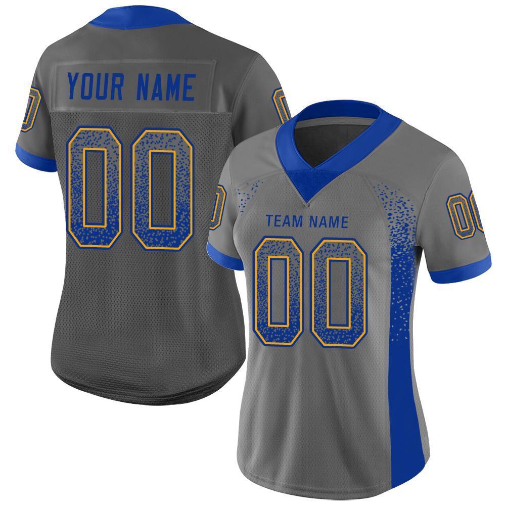 Custom Gray Royal-Gold Drift Fashion Football Jersey