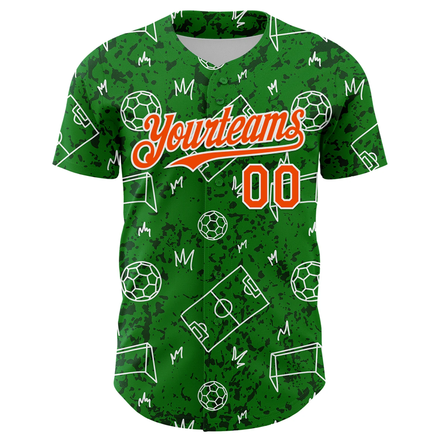 Custom Grass Green Orange-White Comic Doodle Ballgame 3D Pattern Design Authentic Baseball Jersey