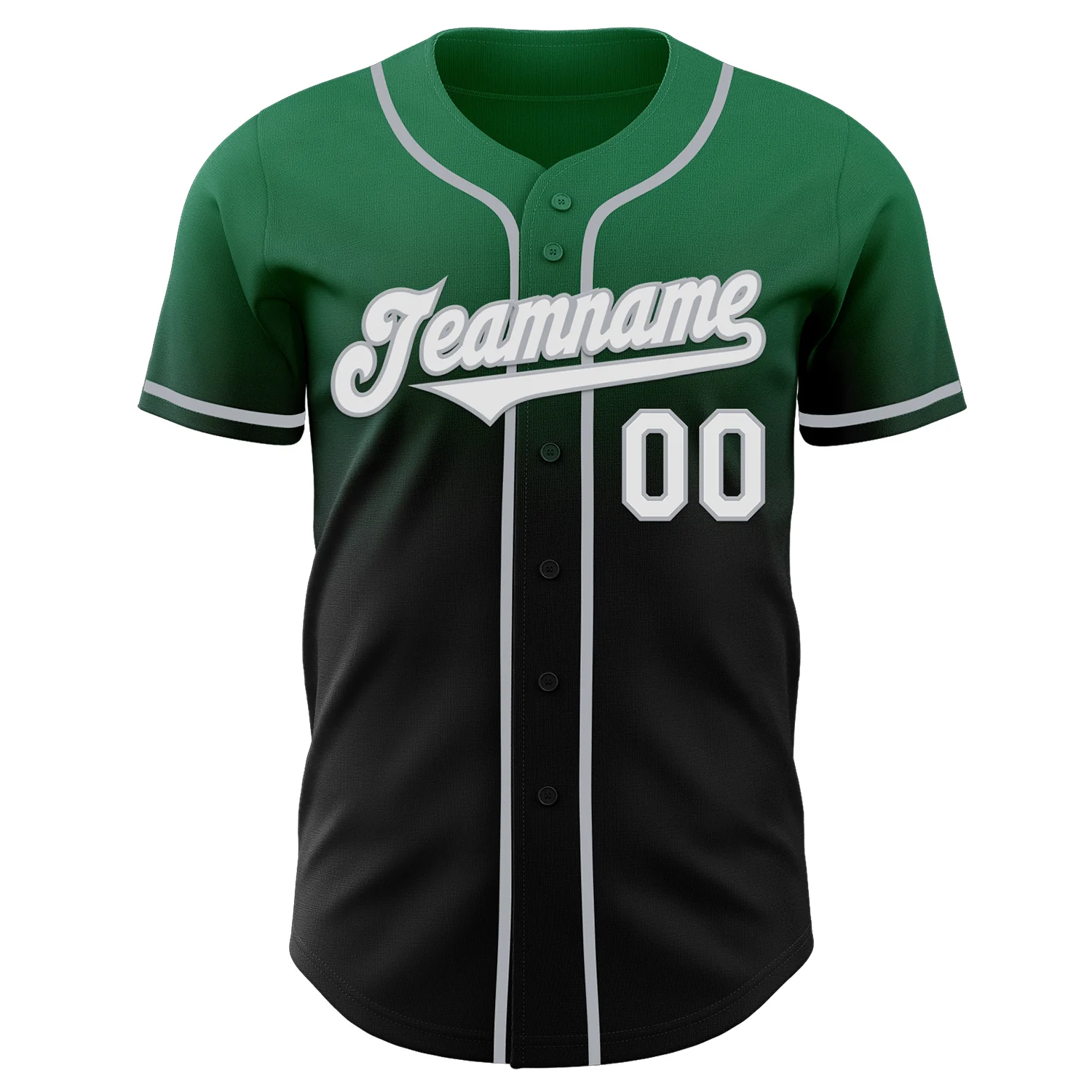 Custom Kelly Green Black-Gray Authentic Fade Fashion Baseball Jersey
