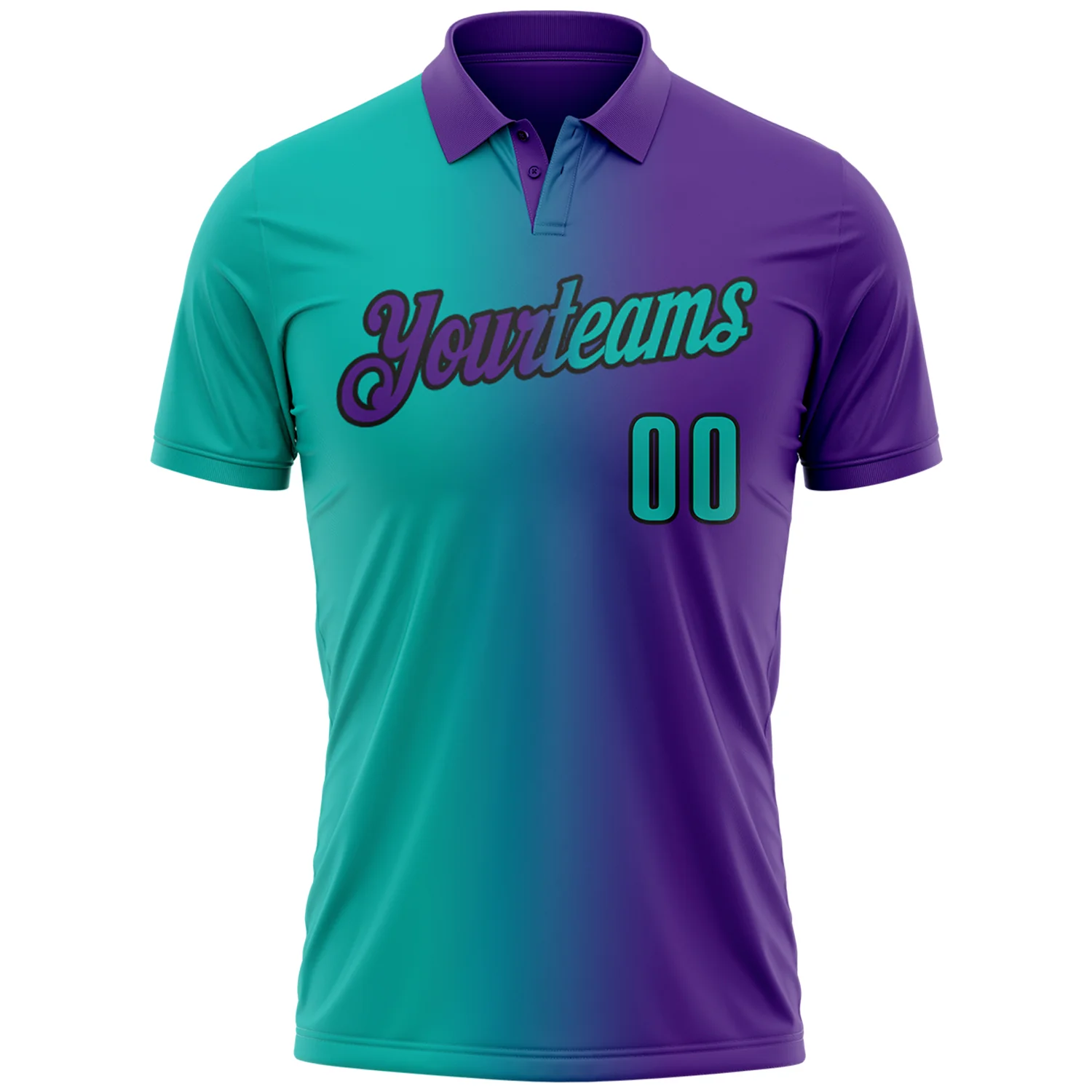 Custom Purple Aqua-Black 3D Gradient Fashion Performance Polo Shirt
