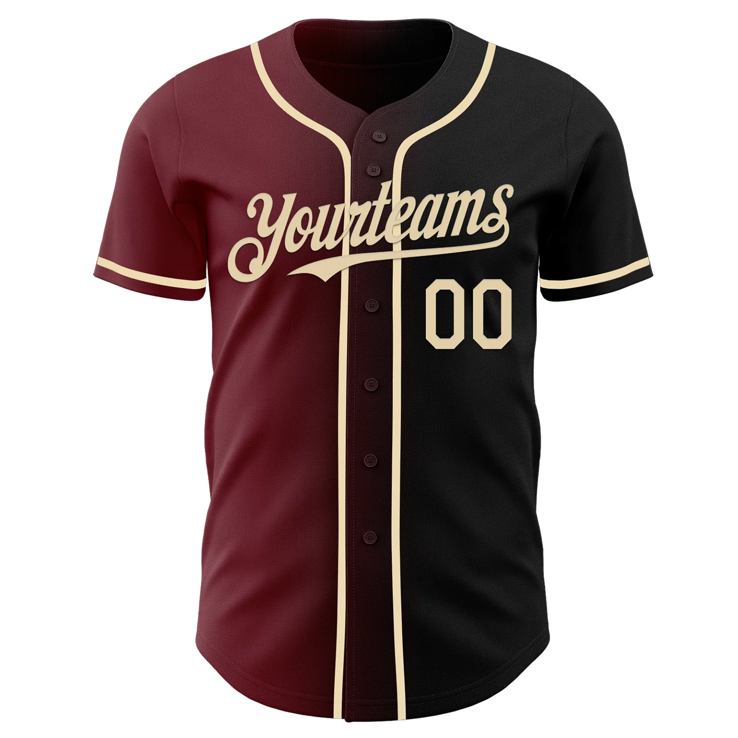 Custom Black Cream-Burgundy Authentic Gradient Fashion Baseball Jersey