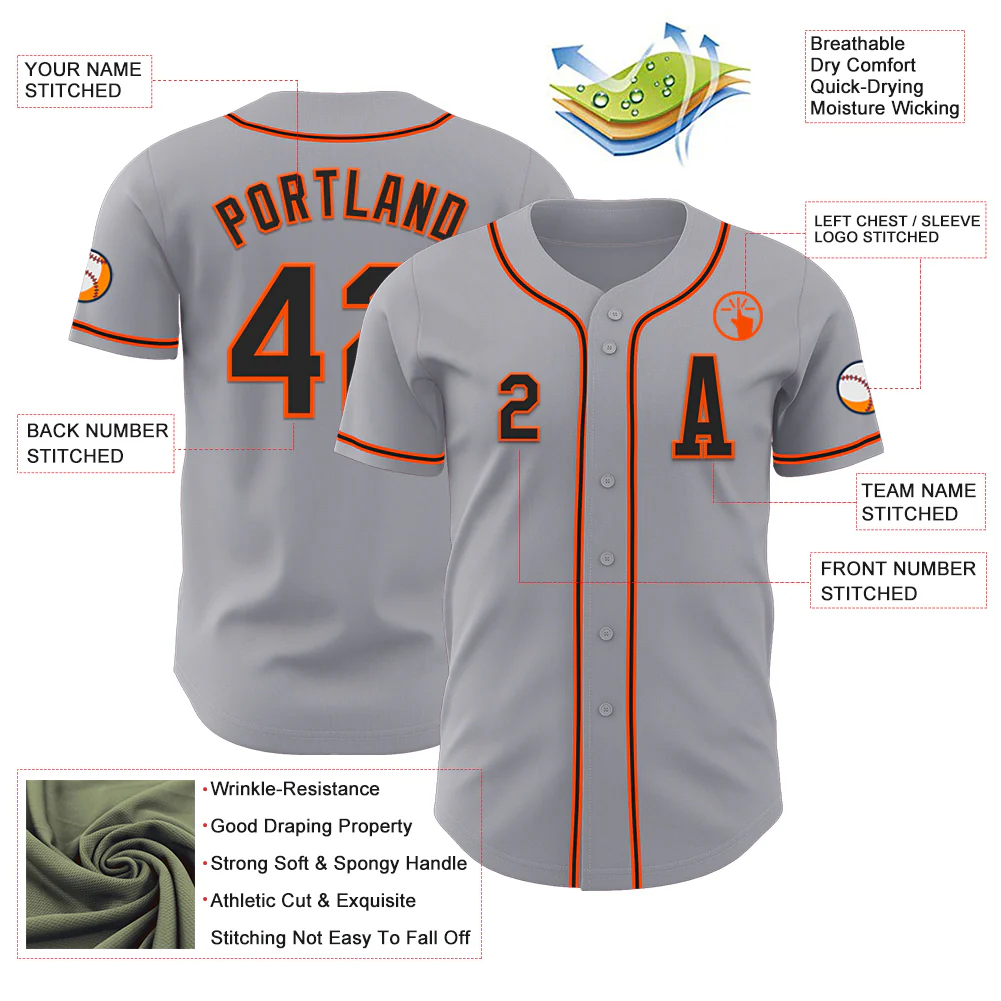 Custom Gray Black-Orange Authentic Baseball Jersey