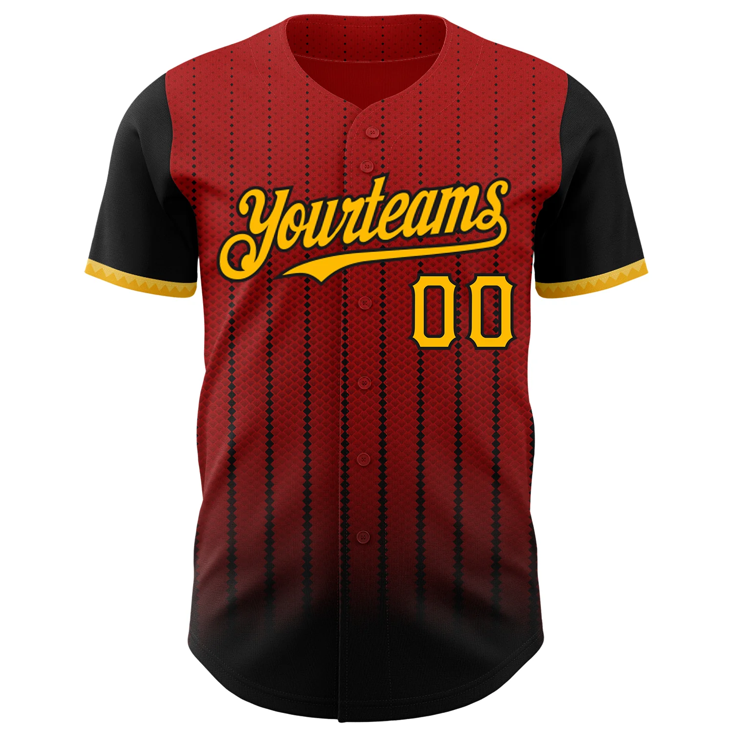 Custom Red Gold-Black 3D Pattern Design Gradient Geometric Shape Authentic Baseball Jersey