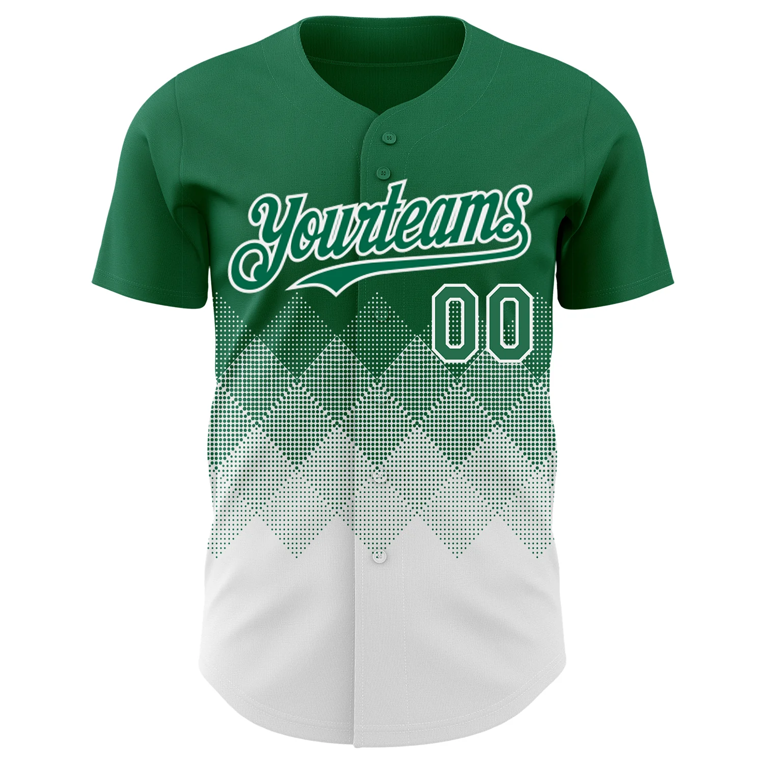 Custom Kelly Green White 3D Gradient Square Shape Authentic Baseball Jersey