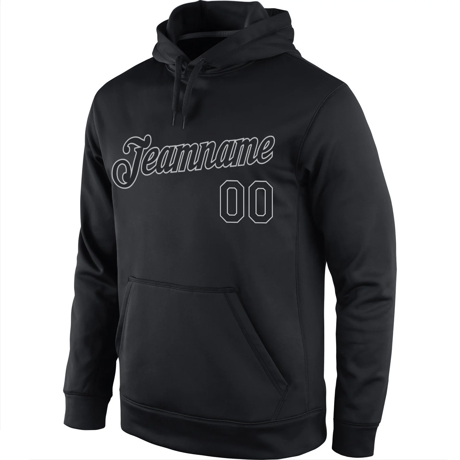 Custom Stitched Black Black-Gray Sports Pullover Sweatshirt Hoodie