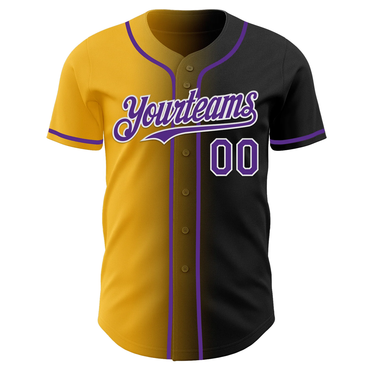Custom Black Purple Gold-White Authentic Gradient Fashion Baseball Jersey
