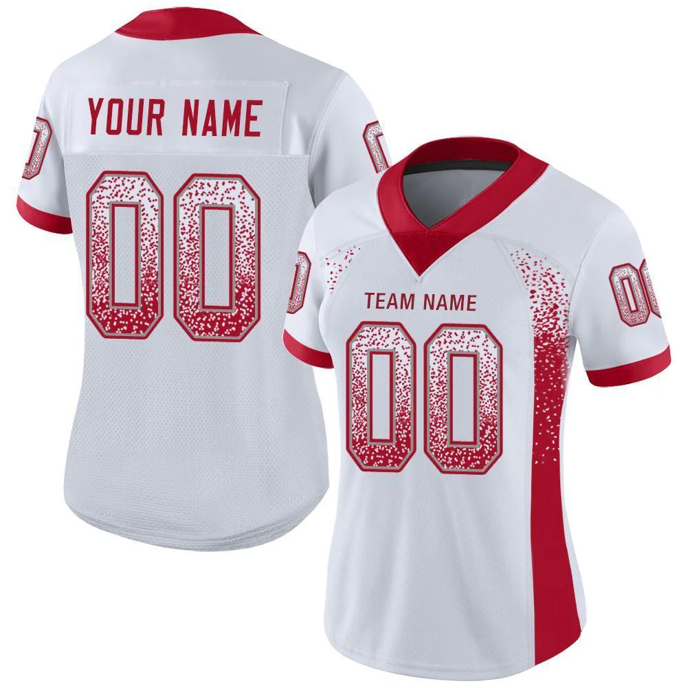 Custom White Red-Light Gray Drift Fashion Football Jersey