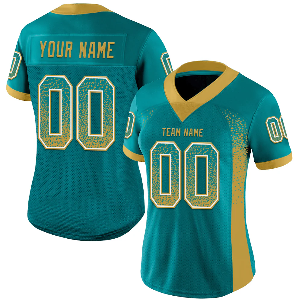 Custom Teal Old Gold-White Drift Fashion Football Jersey