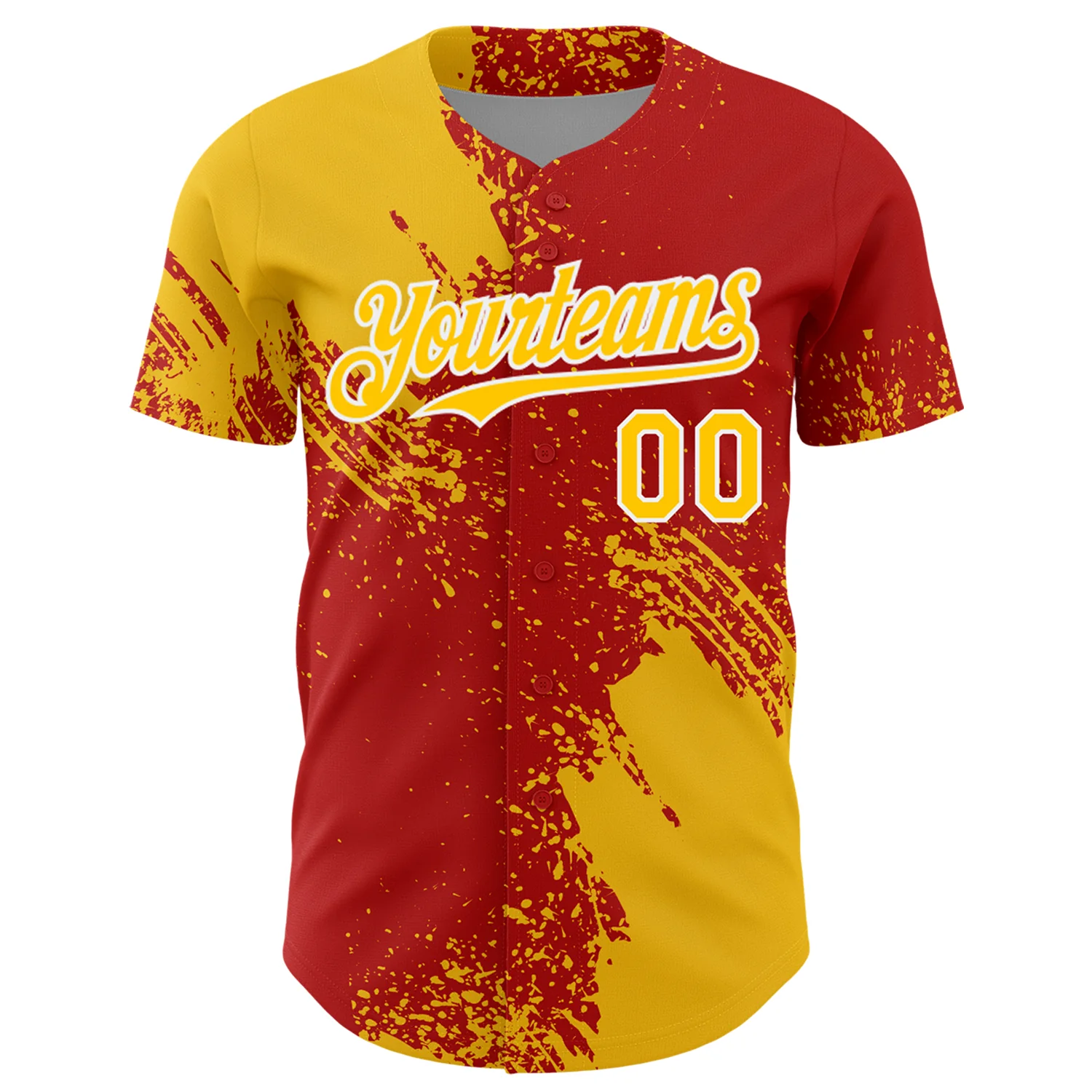 Custom Yellow Red-White 3D Pattern Design Abstract Brush Stroke Authentic Baseball Jersey