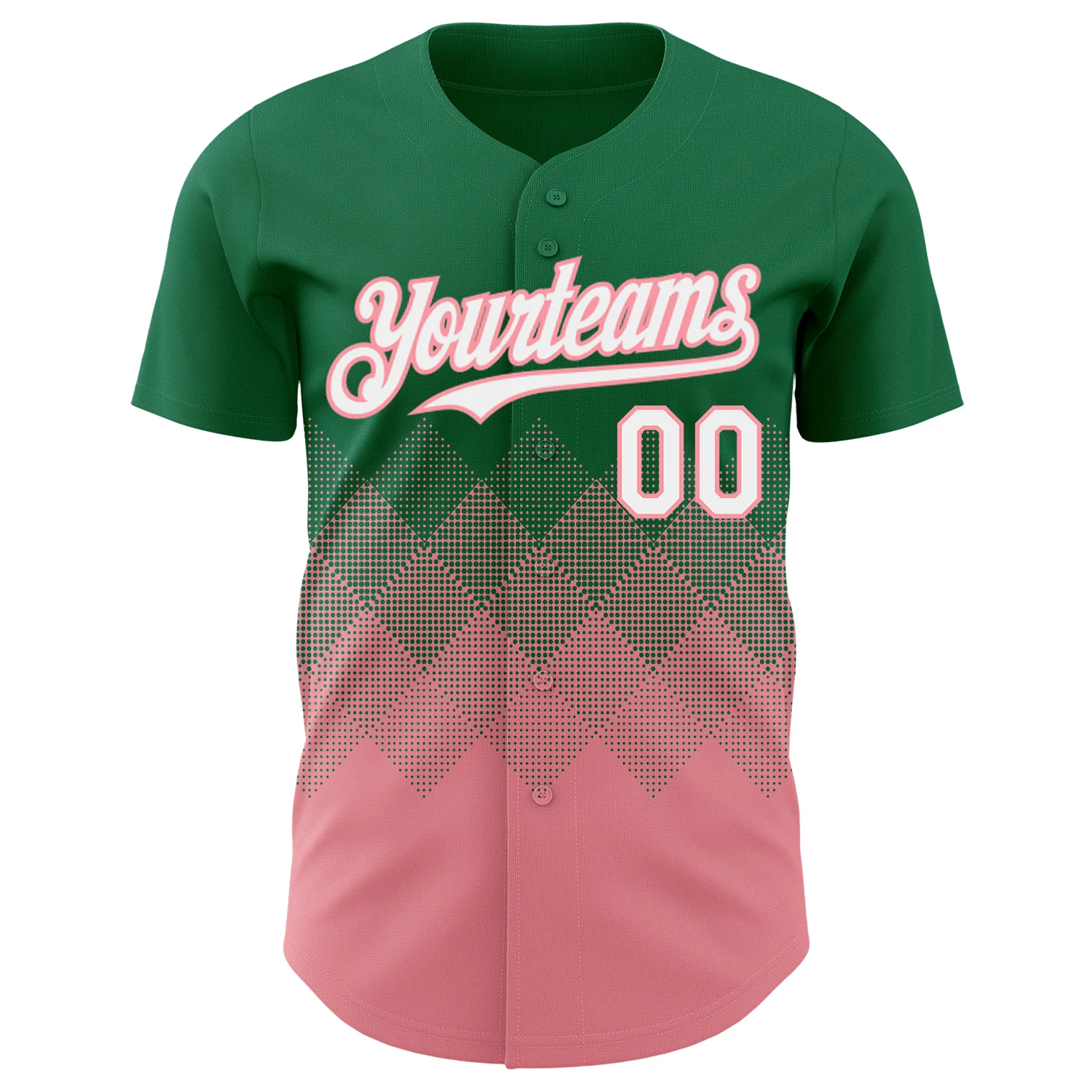 Custom Kelly Green White-Medium Pink 3D Gradient Square Shape Authentic Baseball Jersey