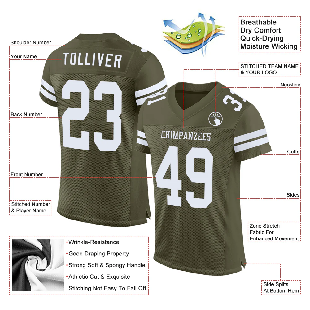 Custom Olive White Mesh Authentic Salute To Service Football Jersey