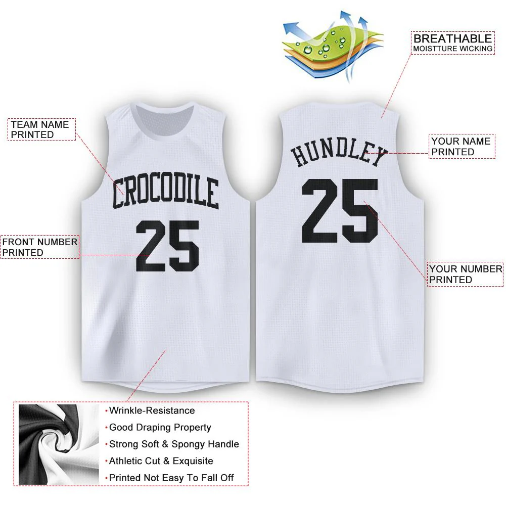 Custom White Black Round Neck Basketball Jersey