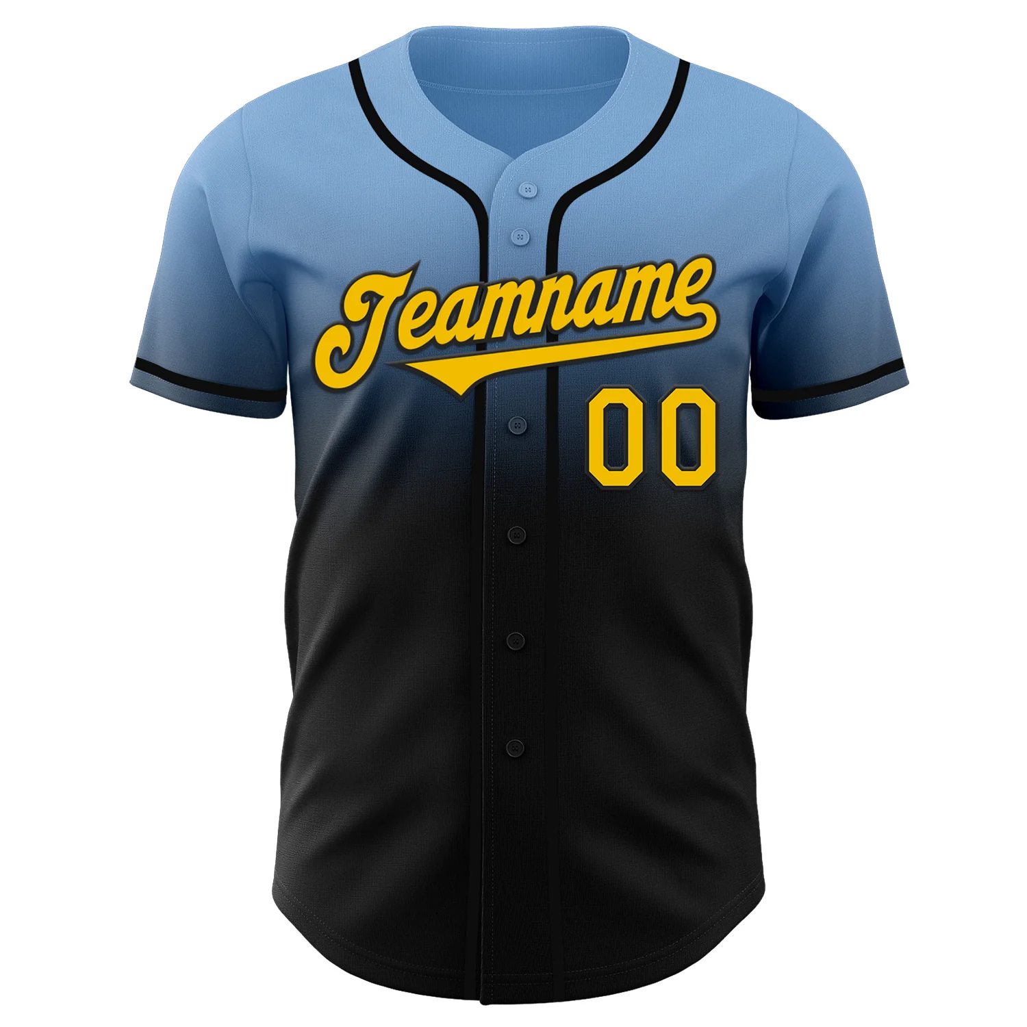 Custom Light Blue Yellow-Black Authentic Fade Fashion Baseball Jersey