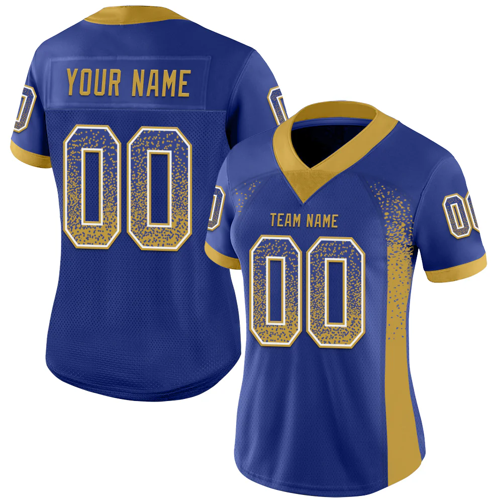 Custom Royal Old Gold-White Drift Fashion Football Jersey