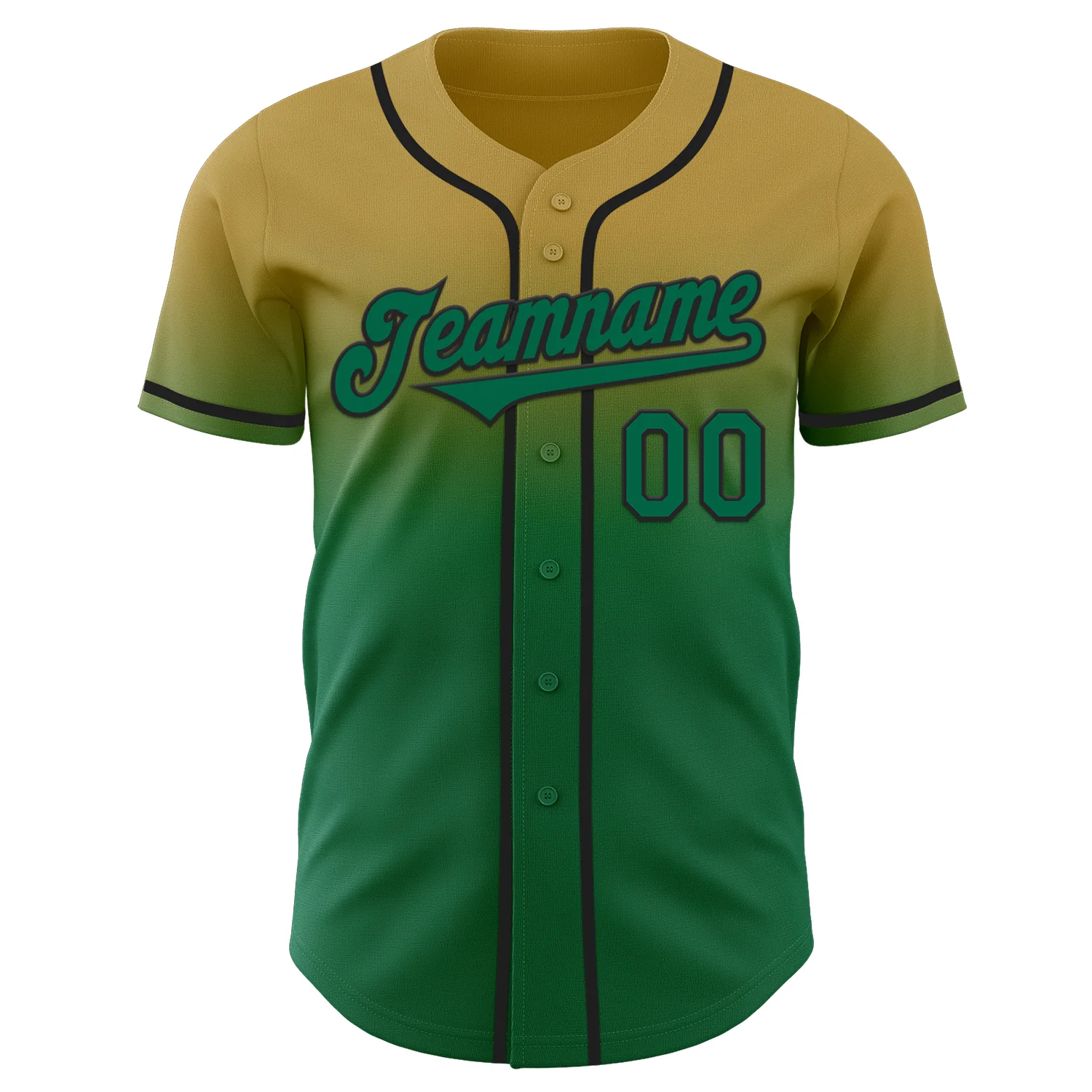 Custom Old Gold Kelly Green-Black Authentic Fade Fashion Baseball Jersey