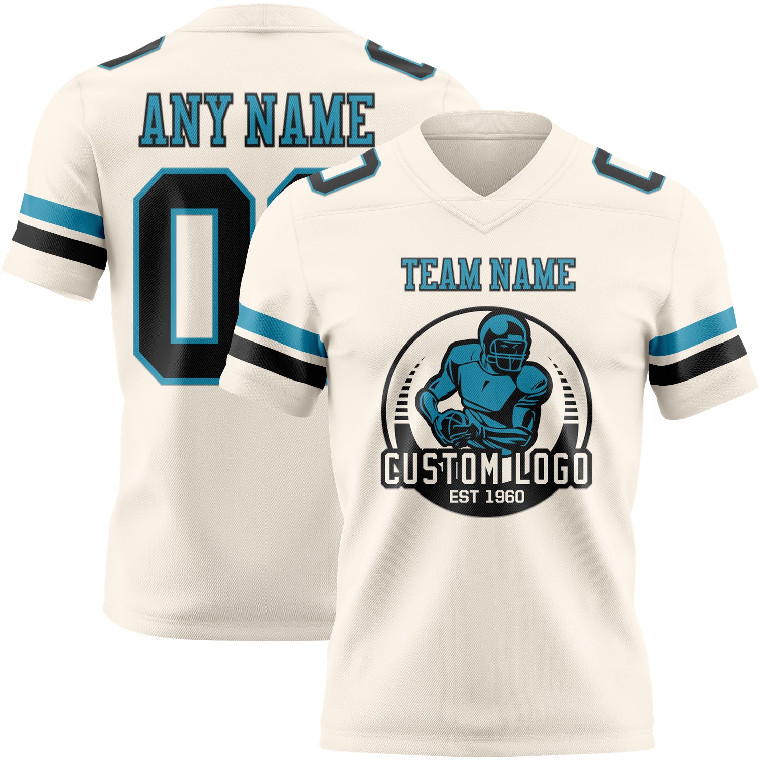 Custom Cream Black-Panther Blue Authentic Football Jersey