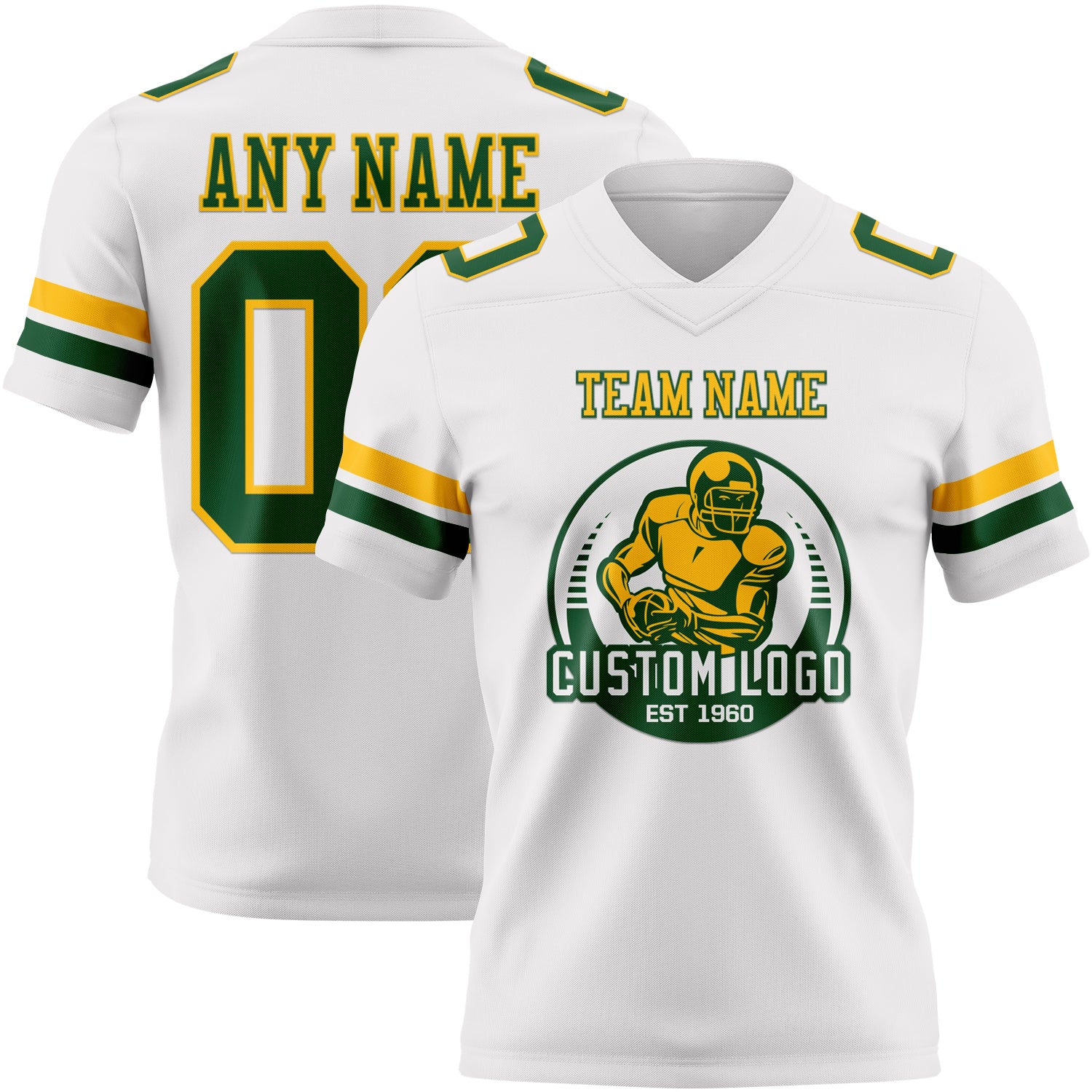Custom White Green-Gold Authentic Football Jersey