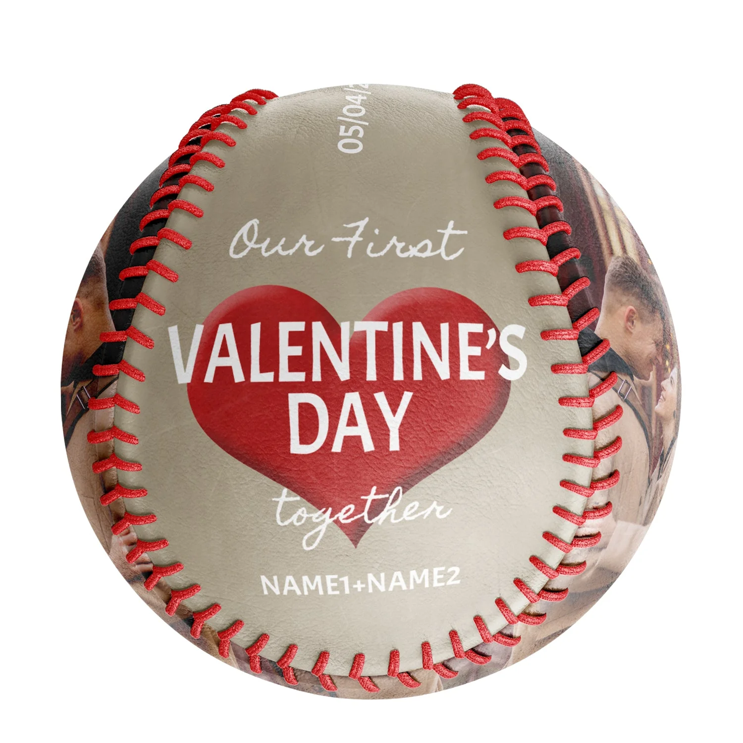 Our First Valentine's Day Together Personalized Anniversary Name Date Photo Khaki Baseballs