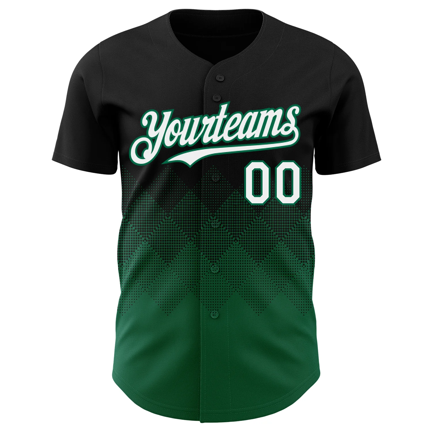 Custom Black White-Kelly Green 3D Gradient Square Shape Authentic Baseball Jersey