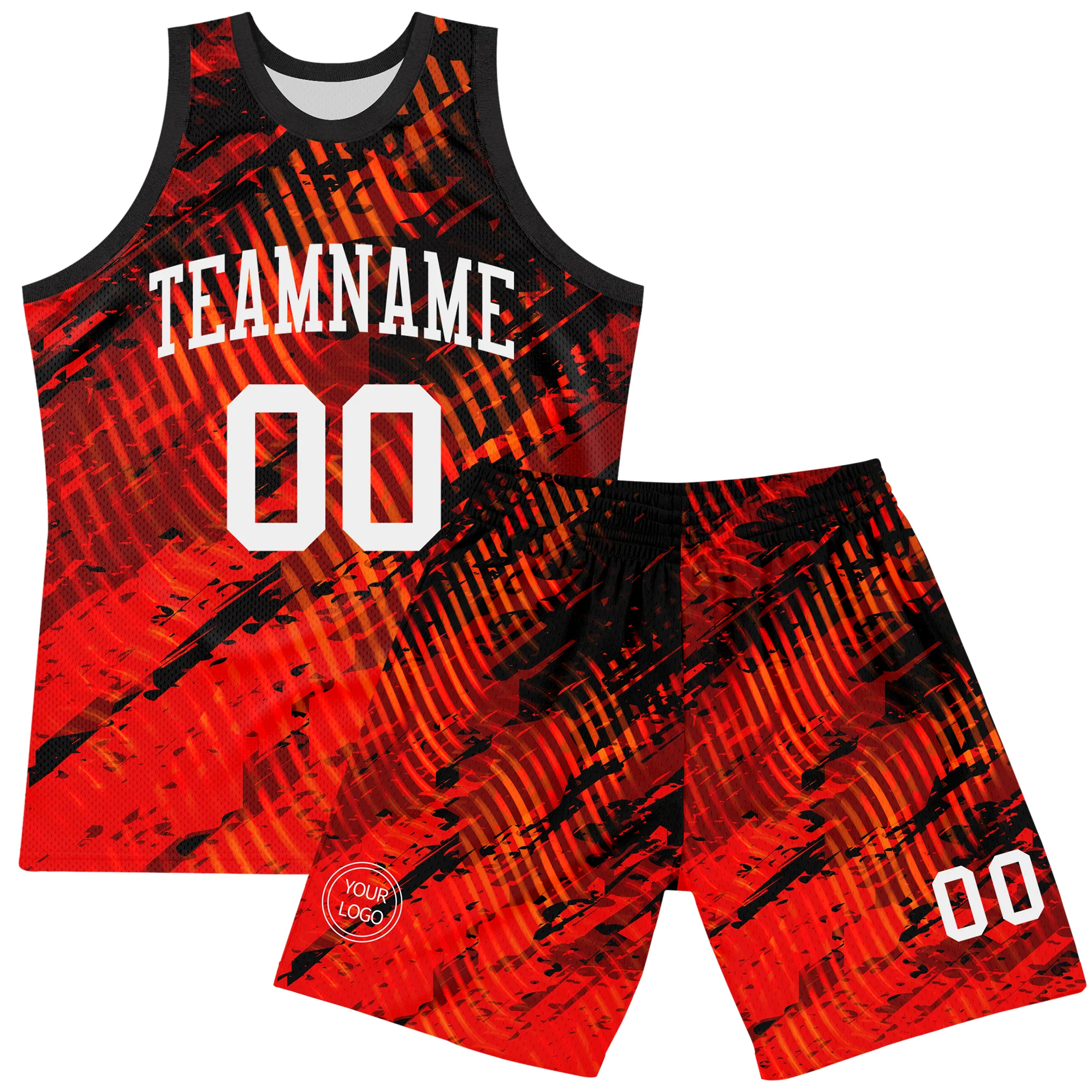 Custom Red White-Black Splash Round Neck Sublimation Basketball Suit Jersey